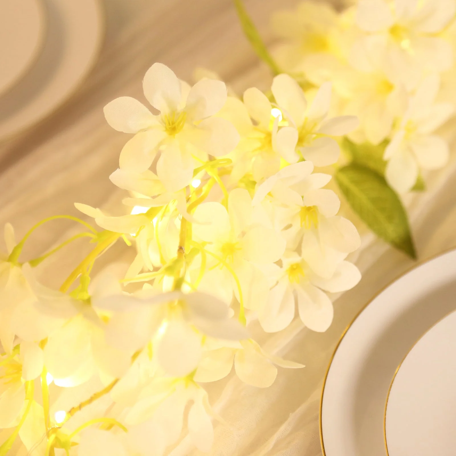 2-Pack Silk Flower Garland Vine Lights 6ft Jasmine Design White Warm White - Battery Operated Decorative Fairy Lights - Image 5
