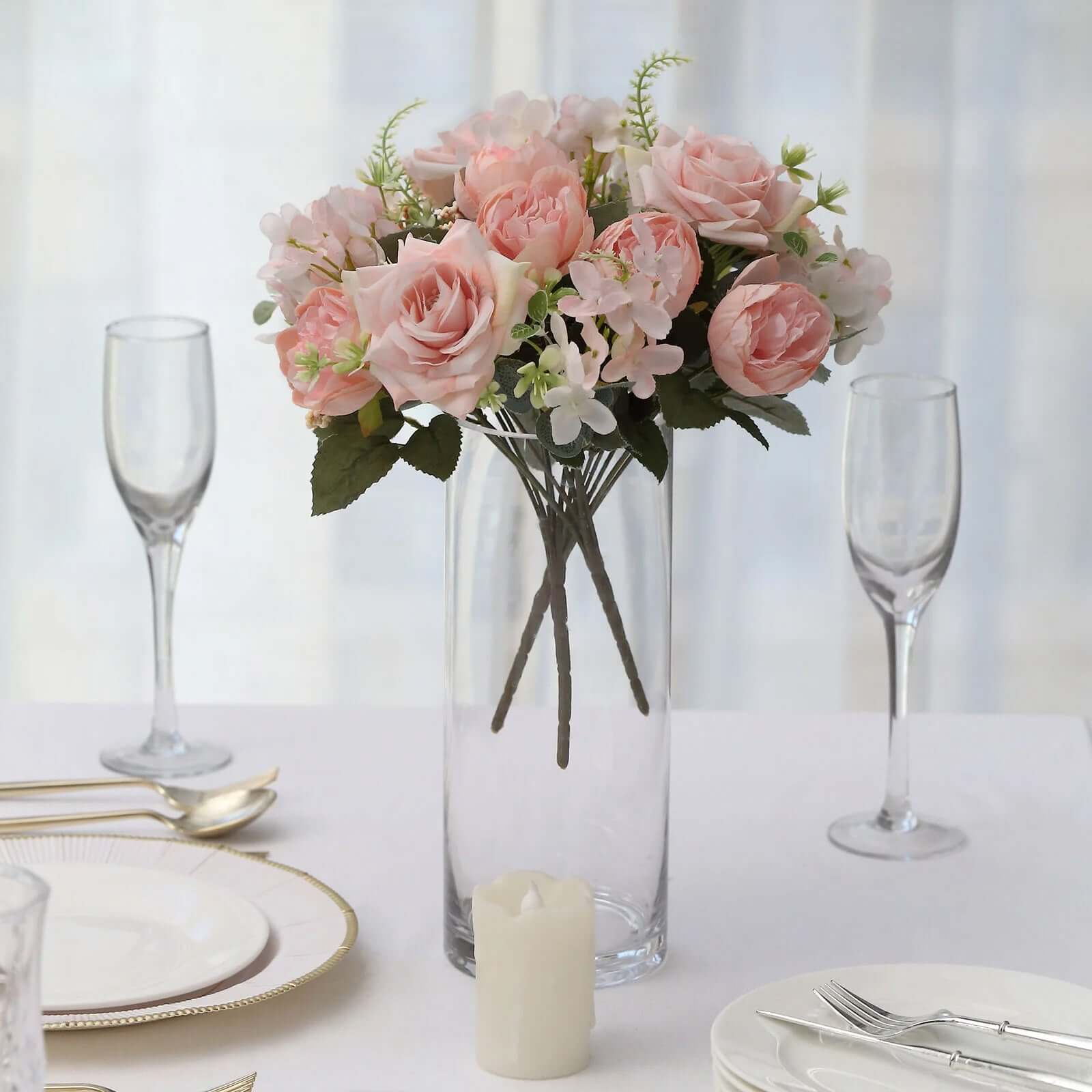 2 Pack Silk Rose Bouquets Mixed Peony & Hydrangea - 12" Blush Artificial Floral Arrangements - Image 10