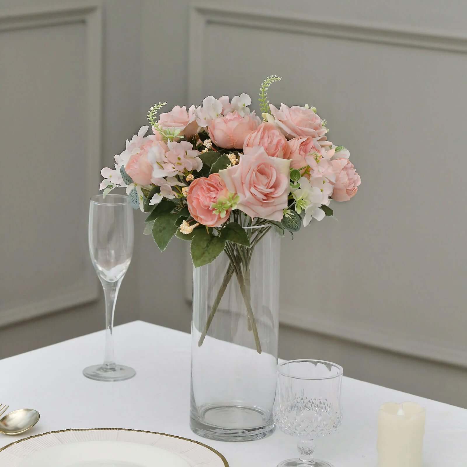 2 Pack Silk Rose Bouquets Mixed Peony & Hydrangea - 12" Blush Artificial Floral Arrangements - Image 8