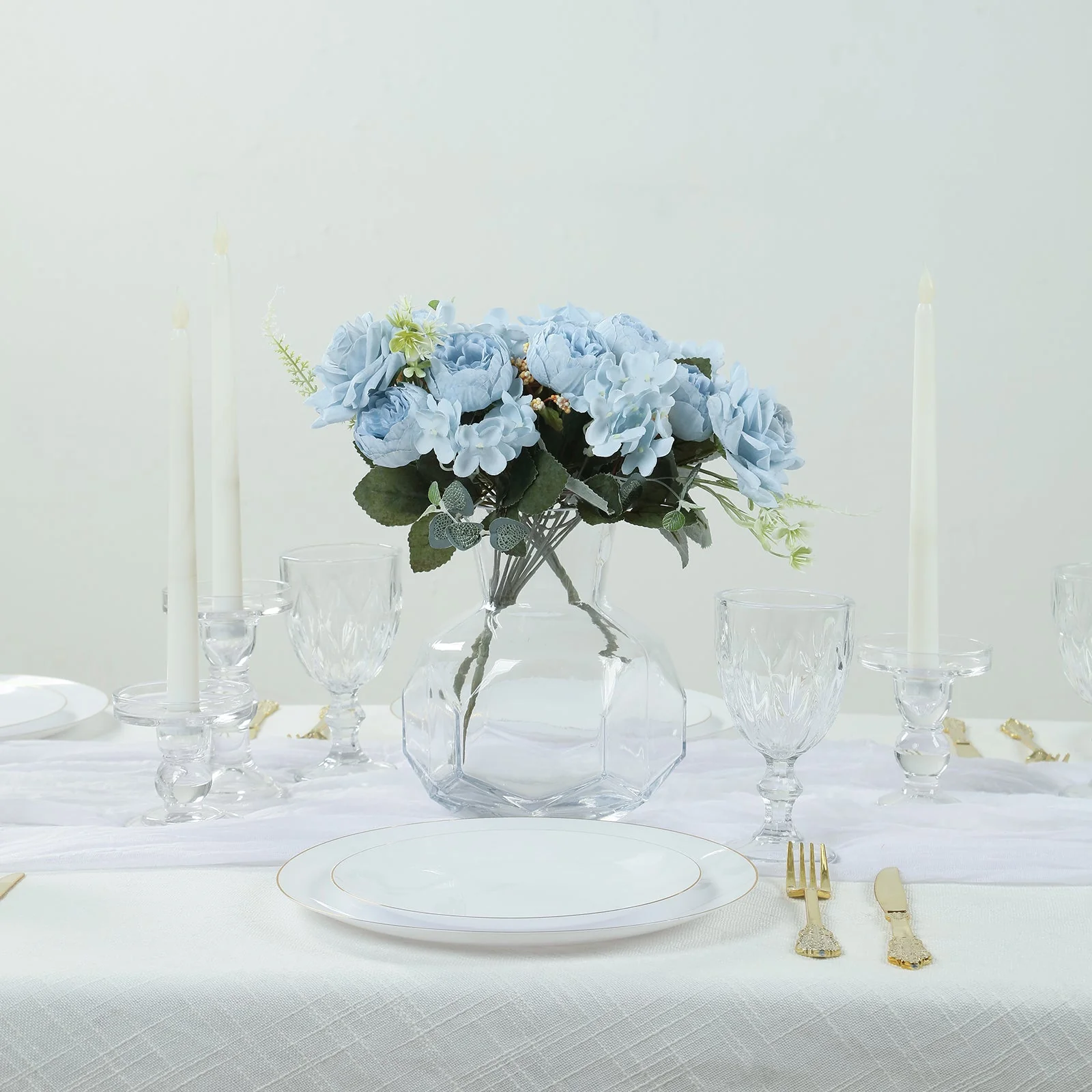 2 Pack Silk Rose Bouquets Mixed Peony & Hydrangea - 12" Dusty Blue Artificial Floral Arrangements - Image 6