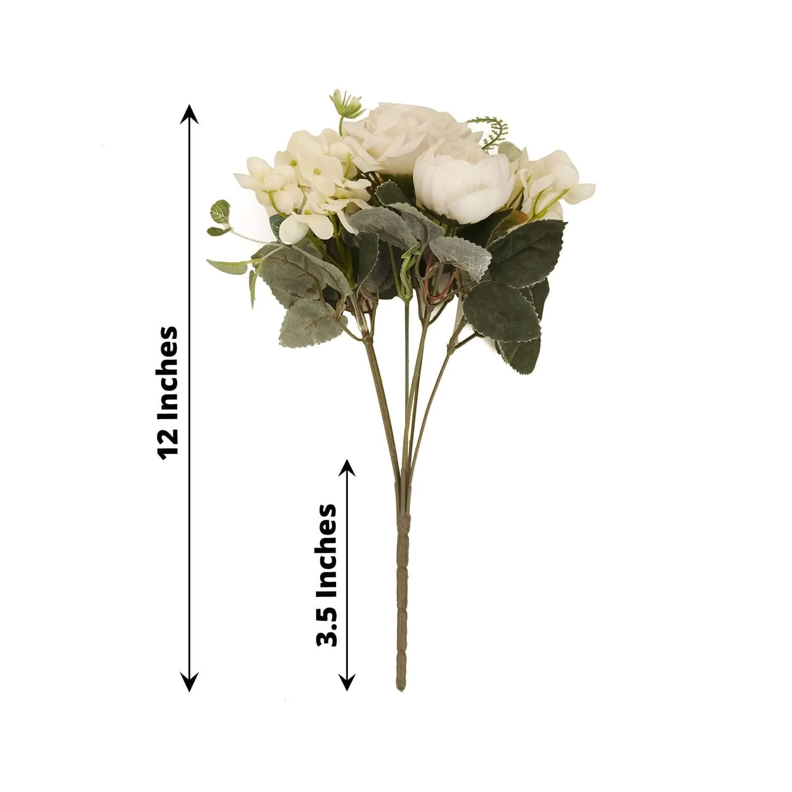 2 Pack Silk Rose Bouquets Mixed Peony & Hydrangea - 12" Ivory Artificial Floral Arrangements - Image 3