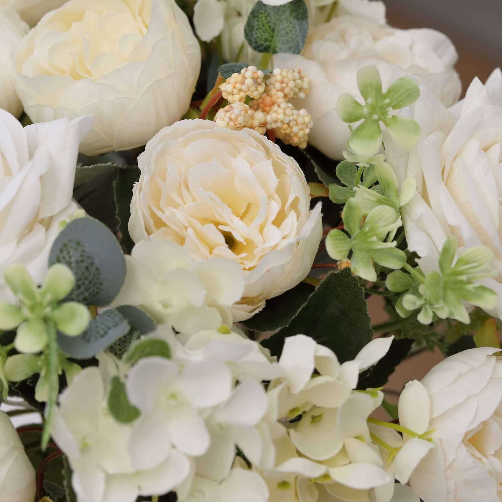 2 Pack Silk Rose Bouquets Mixed Peony & Hydrangea - 12" Ivory Artificial Floral Arrangements - Image 7