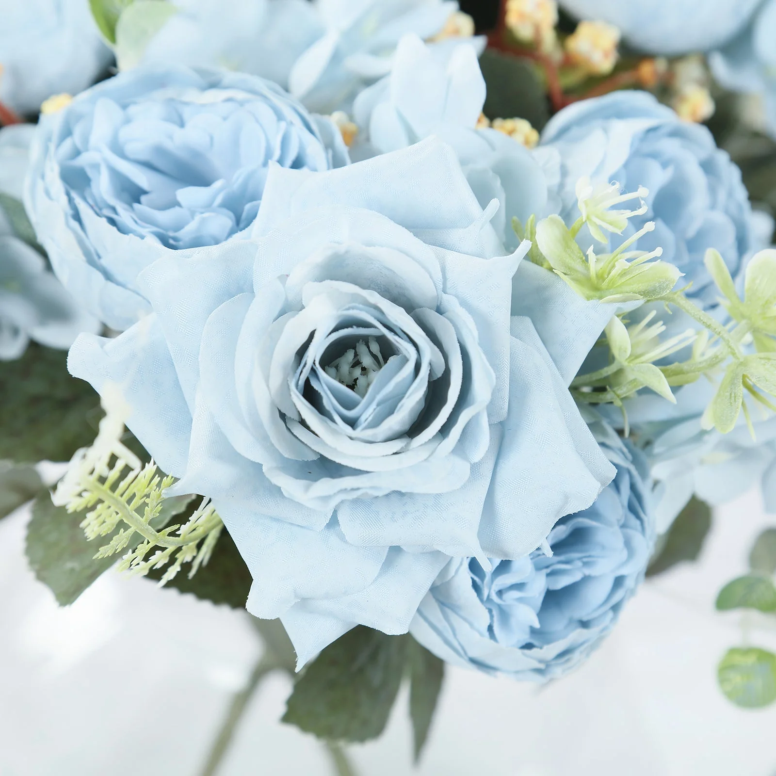 2 Pack Silk Rose Bouquets Mixed Peony & Hydrangea - 12" Light Blue Artificial Floral Arrangements - Image 7