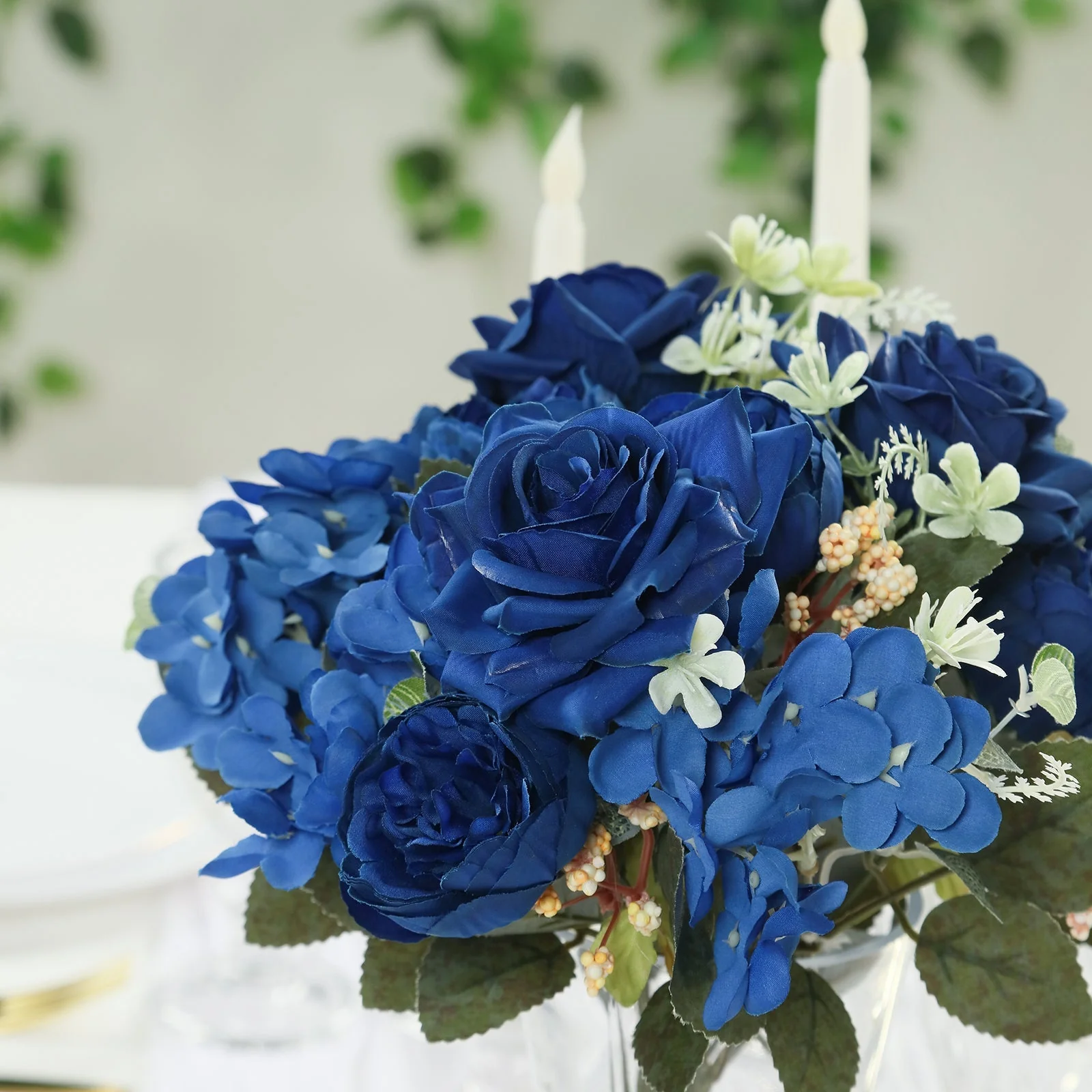 2 Pack Silk Rose Bouquets Mixed Peony & Hydrangea - 12" Navy Blue Artificial Floral Arrangements - Image 7