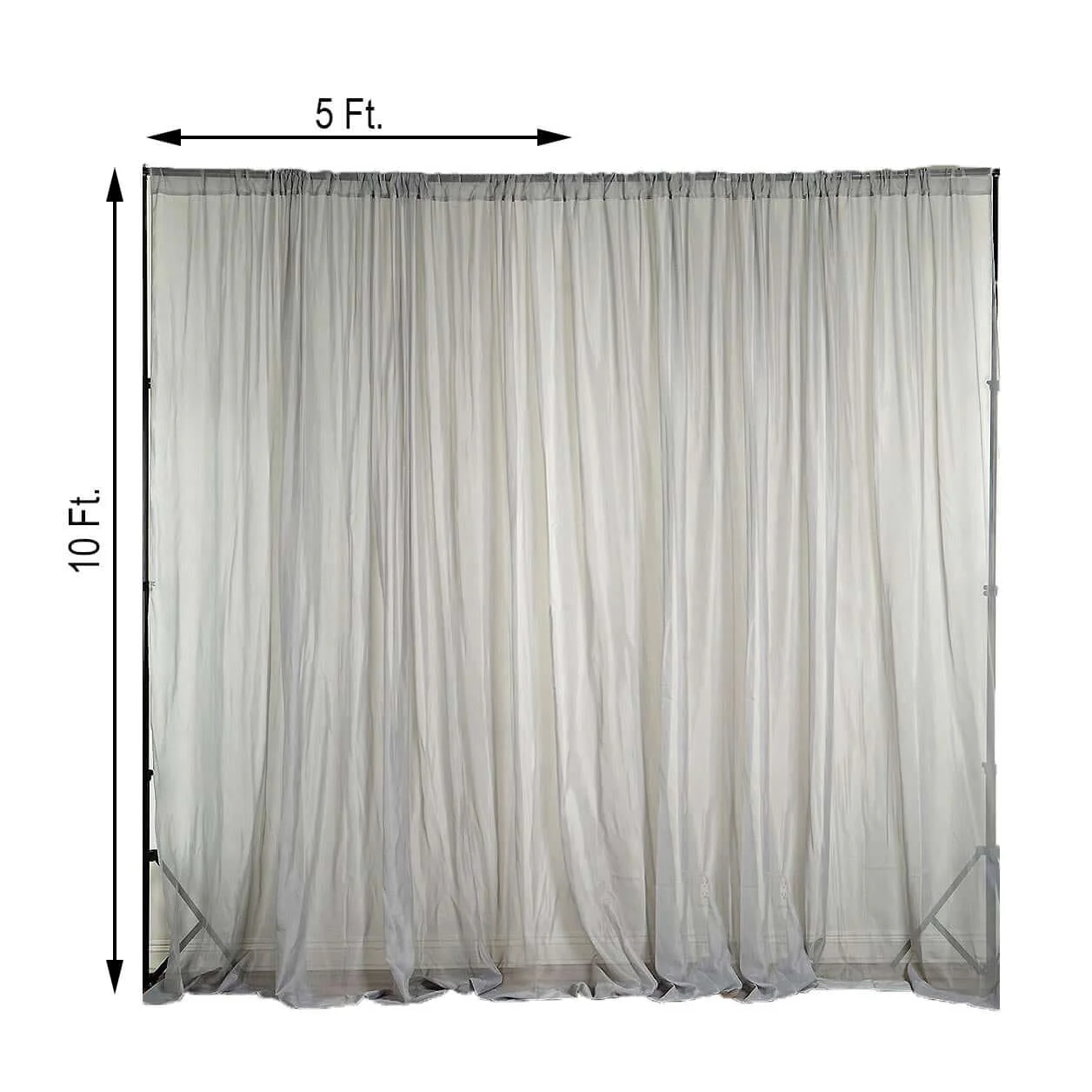 2 Pack 5ftx10ft Silver Chiffon Backdrop Drape Curtains, Durable Flame Resistant Sheer Organza Event Divider Panels With Rod Pockets - Image 3