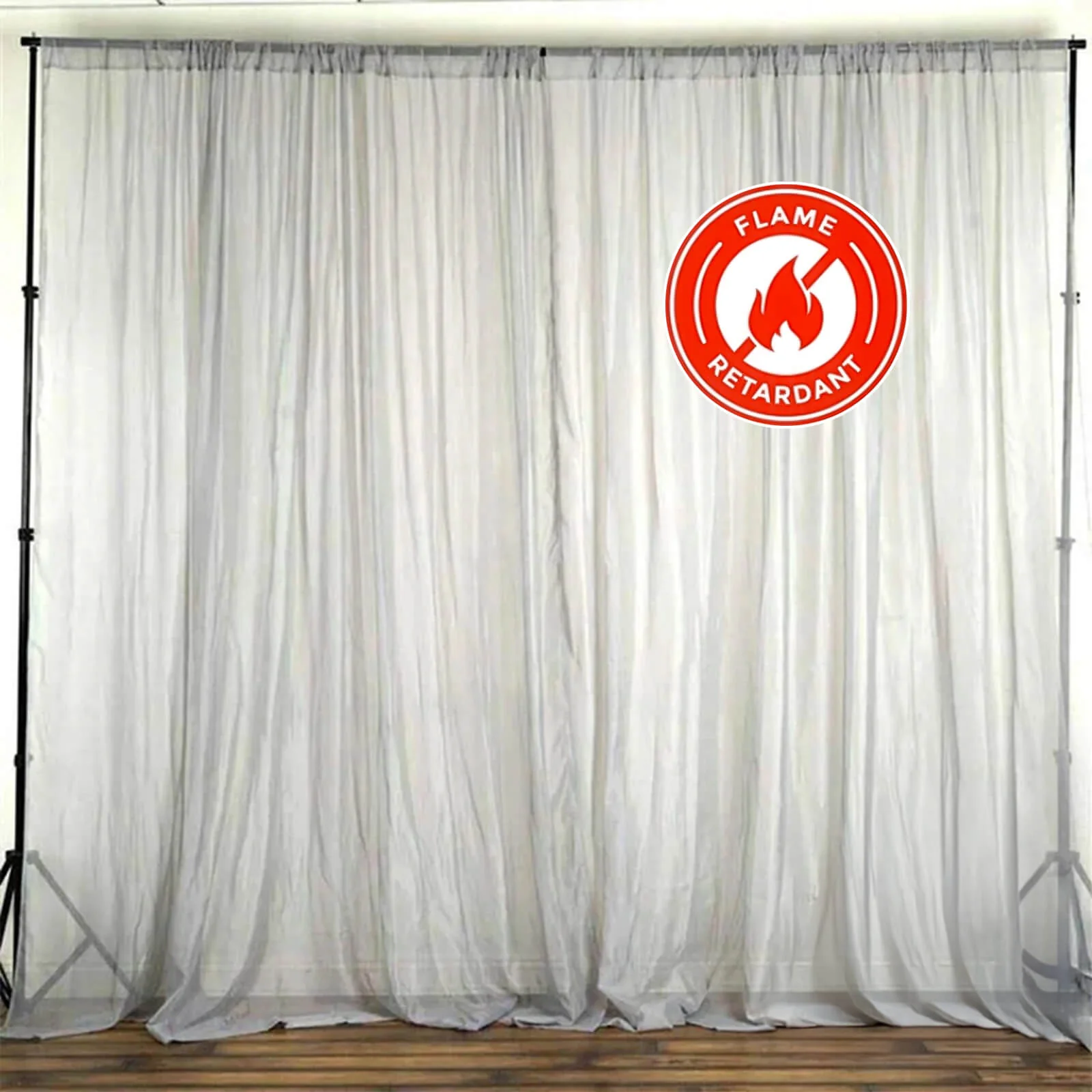 2 Pack 5ftx10ft Silver Chiffon Backdrop Drape Curtains, Durable Flame Resistant Sheer Organza Event Divider Panels With Rod Pockets - Image 6