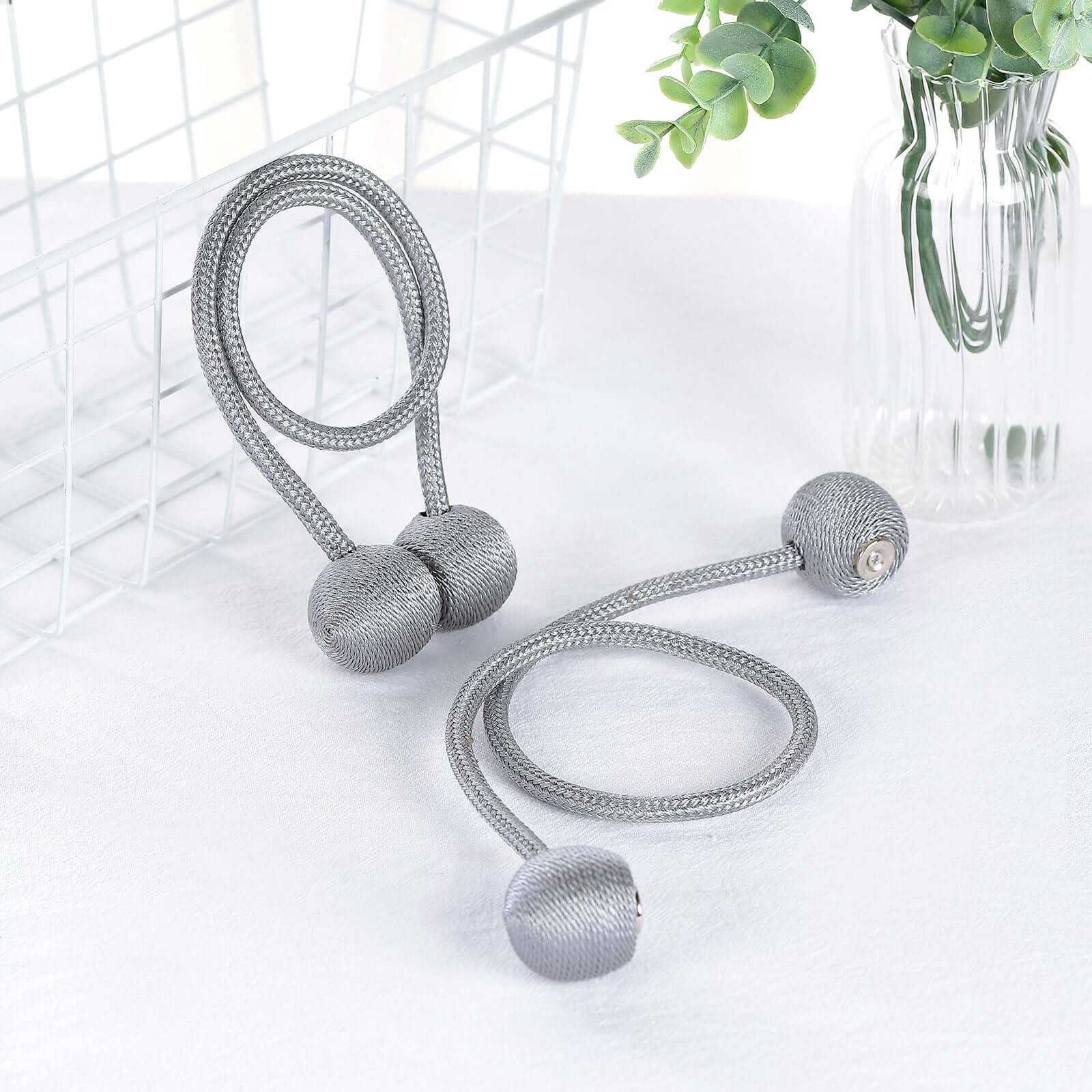 2 Pack Silver Magnetic Curtain Tie Backs For Window Drapes and Backdrop Panels - Image 2