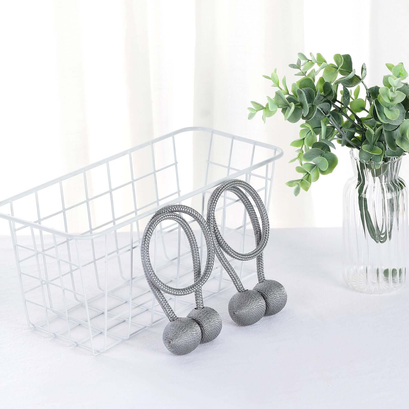 2 Pack Silver Magnetic Curtain Tie Backs For Window Drapes and Backdrop Panels - Image 9