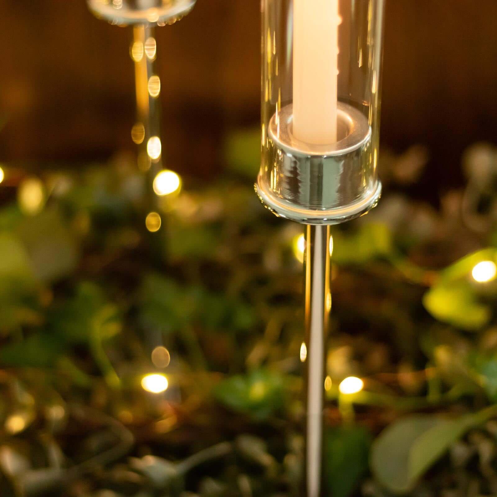 2-Pack Silver Metal Taper Candlestick Holders 20" - Clear Glass Hurricane Candle Stands With Chimney Candle Shades - Image 10