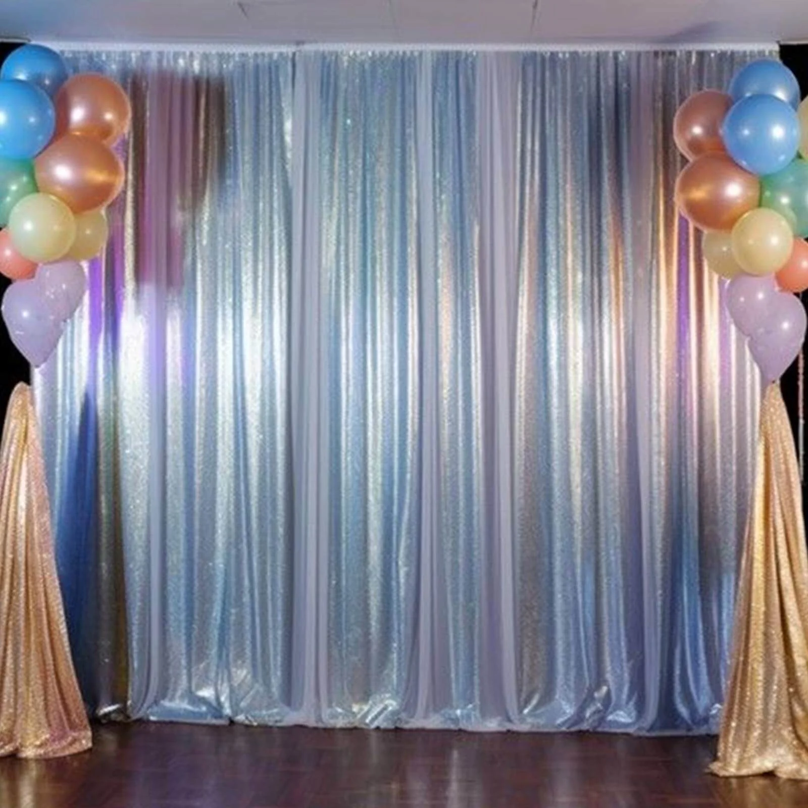 2 Pack Silver Sequin Backdrop Drape Curtains with Rod Pockets, Seamless Glitter Mesh Photo Booth Event Divider Panels - 8ftx2ft - Image 2