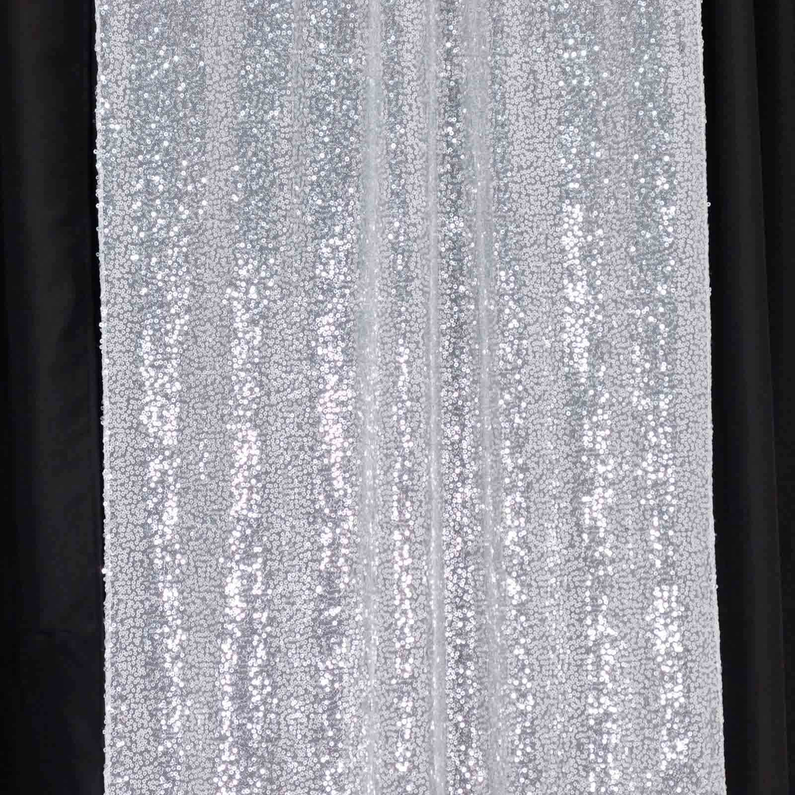 2 Pack Silver Sequin Backdrop Drape Curtains with Rod Pockets, Seamless Glitter Mesh Photo Booth Event Divider Panels - 8ftx2ft - Image 3
