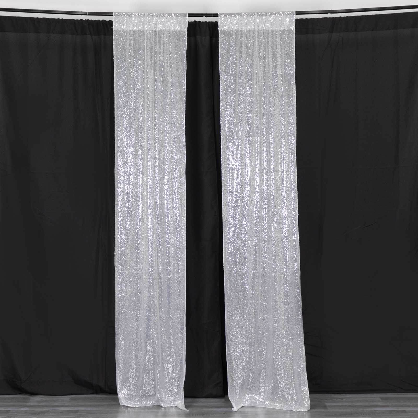 2 Pack Silver Sequin Backdrop Drape Curtains with Rod Pockets, Seamless Glitter Mesh Photo Booth Event Divider Panels - 8ftx2ft - Image 6