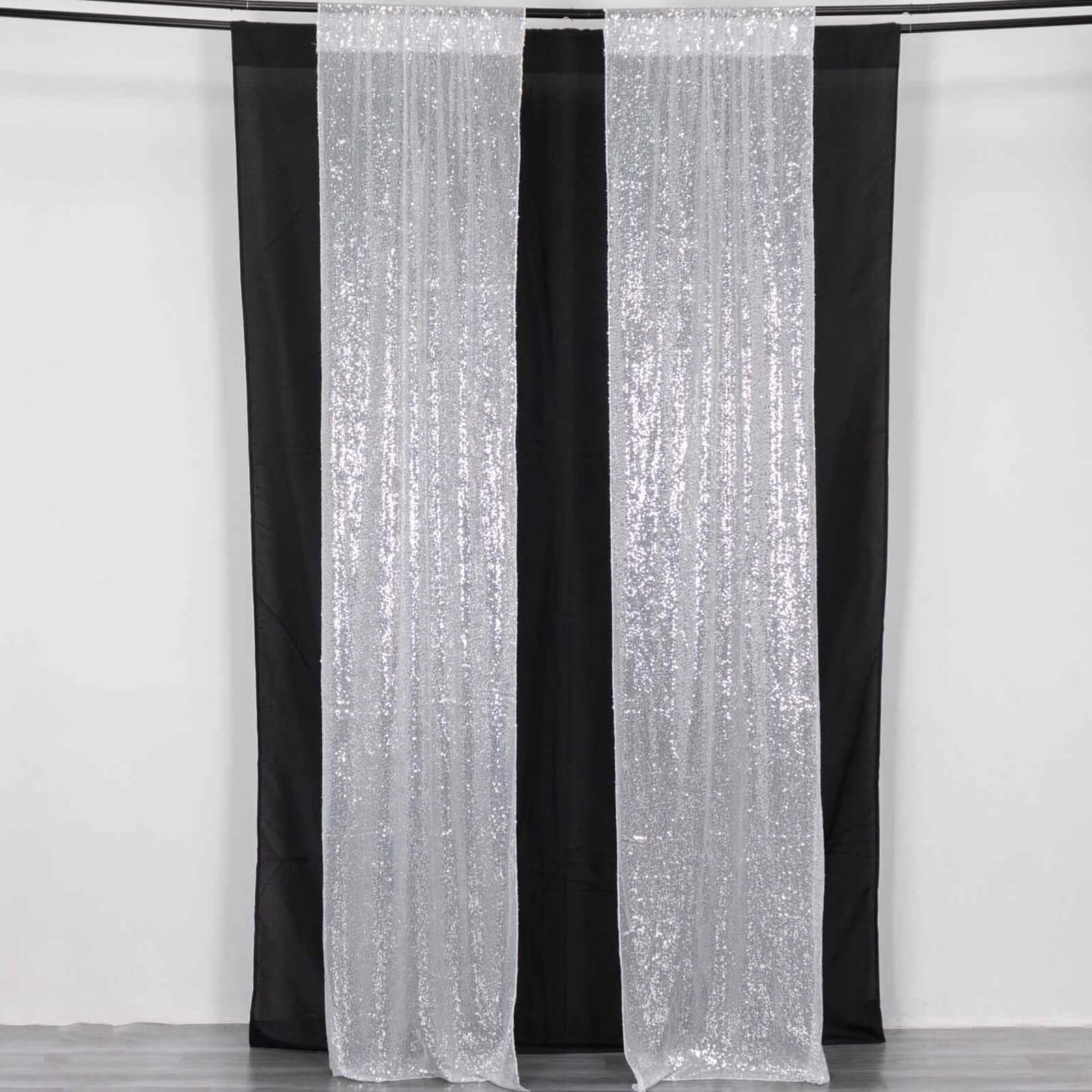 2 Pack Silver Sequin Backdrop Drape Curtains with Rod Pockets, Seamless Glitter Mesh Photo Booth Event Divider Panels - 8ftx2ft - Image 8