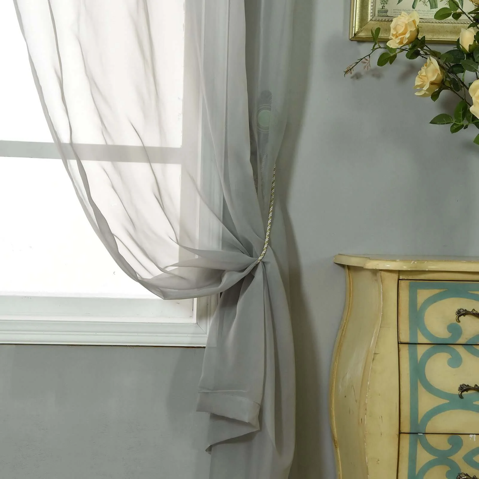 2 Pack Silver Sheer Organza Curtains With Rod Pocket Window Treatment Panels 52"x108" - Image 10