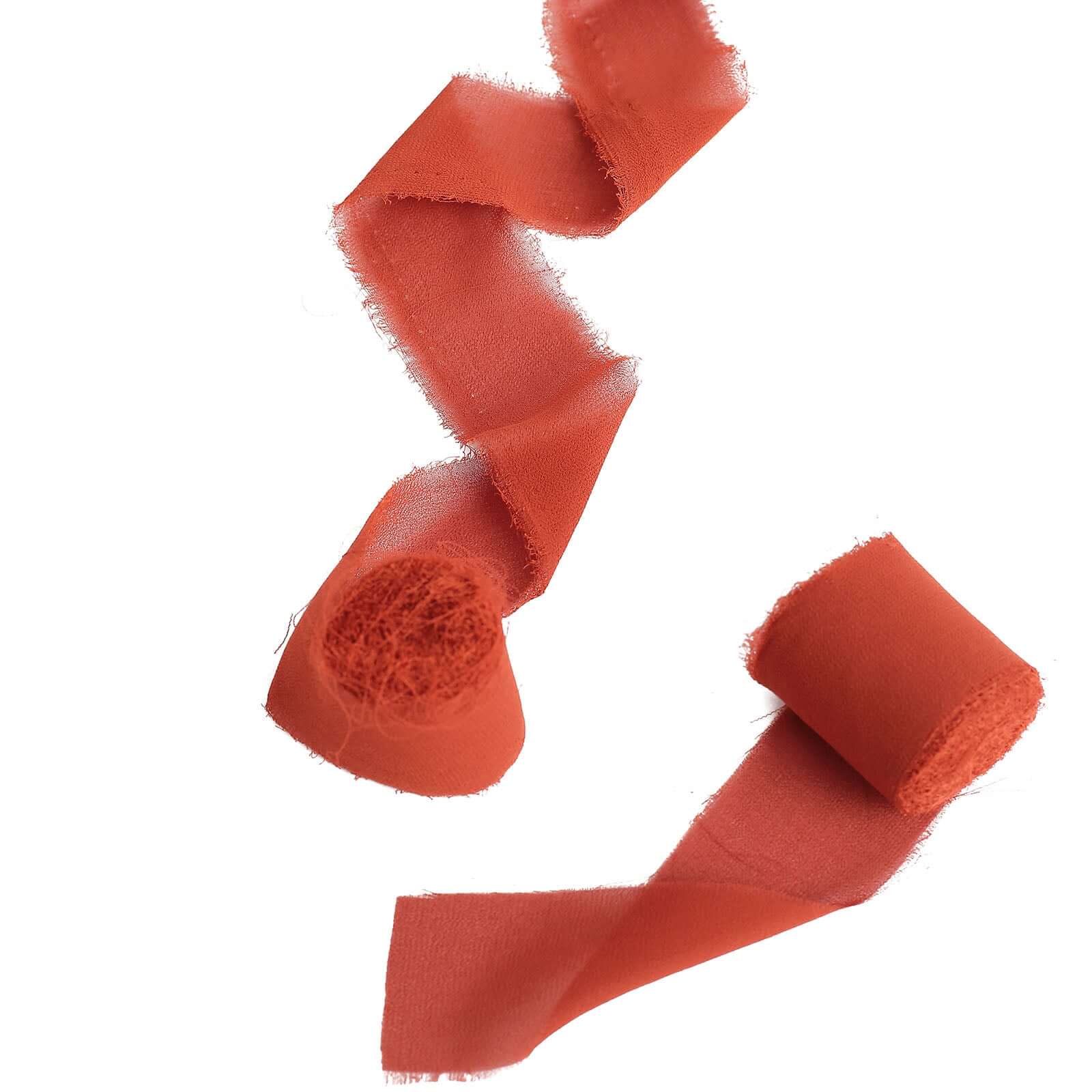 2 Pack Terracotta (Rust) Silk-Like Chiffon Ribbon Roll, DIY Wedding Bouquet Linen Wrap 6yds - Image 11
