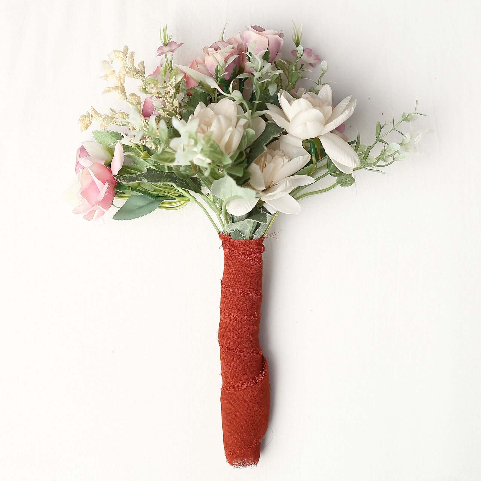2 Pack Terracotta (Rust) Silk-Like Chiffon Ribbon Roll, DIY Wedding Bouquet Linen Wrap 6yds - Image 8