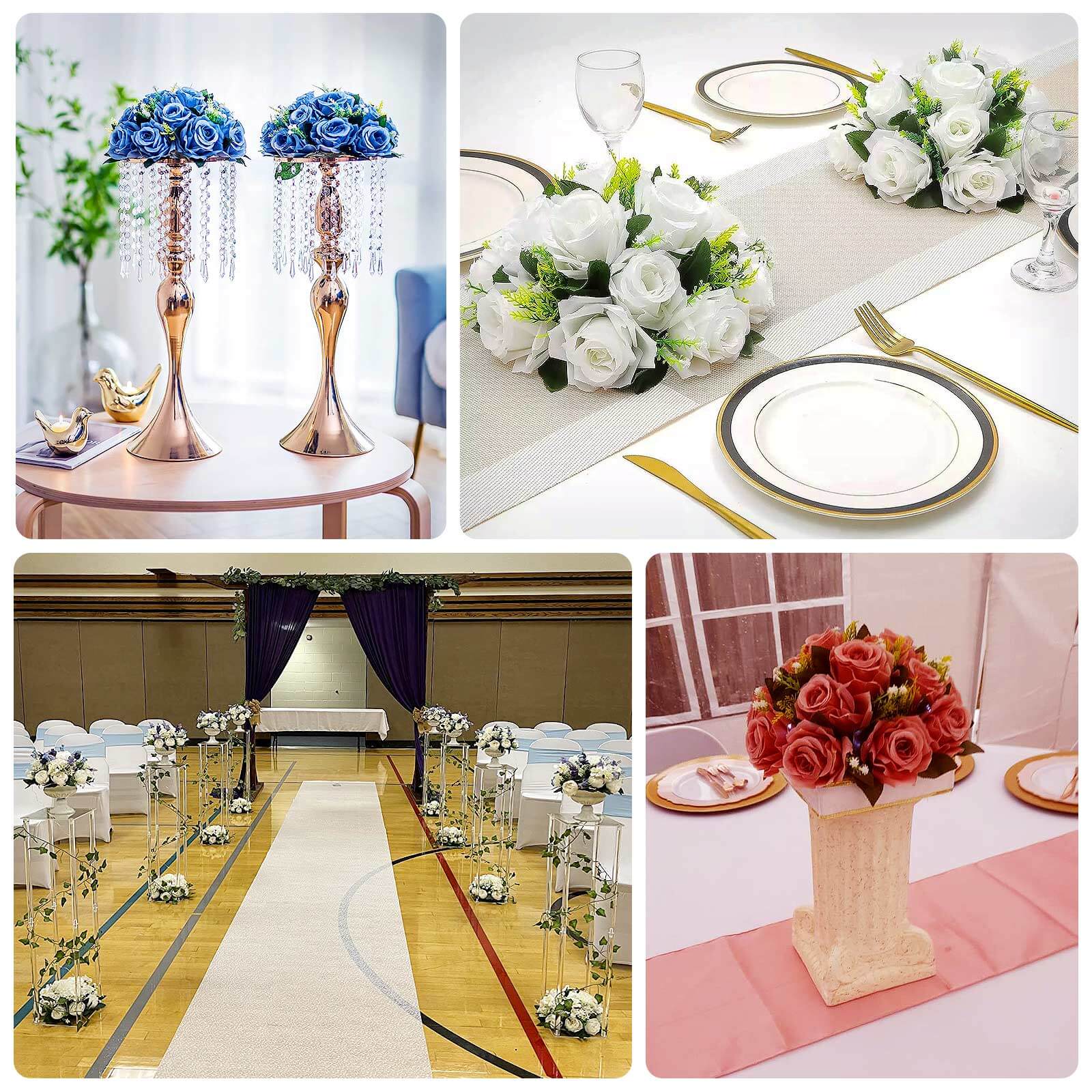 2 Pack White Artificial Flower Ball Bouquets For Centerpieces 15-Head Silk Rose Kissing Balls 10" - Image 5
