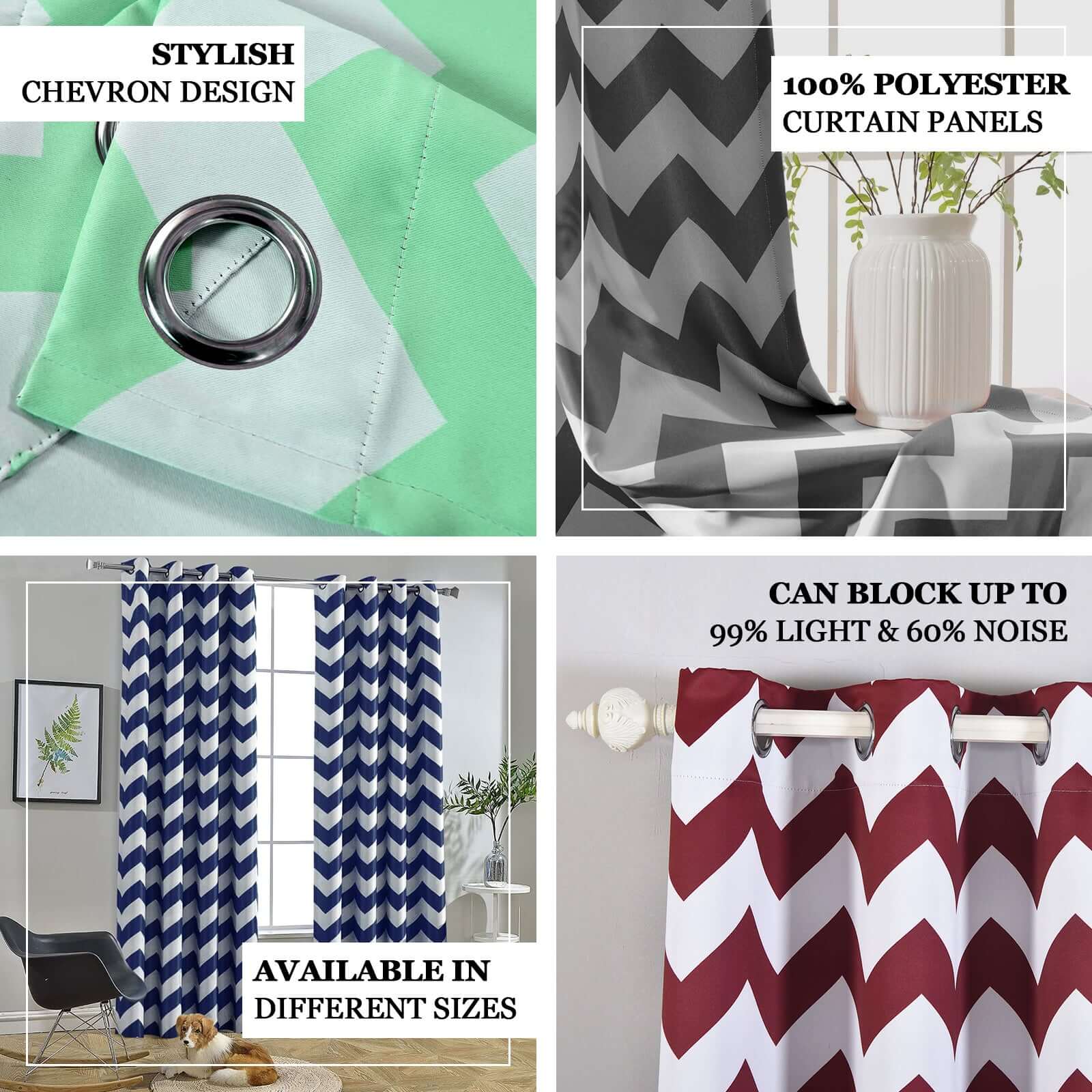 2 Pack White Blush Chevron Print Thermal Blackout Window Curtain Grommet Panels, Noise Canceling Curtains 52"x96" - Image 4