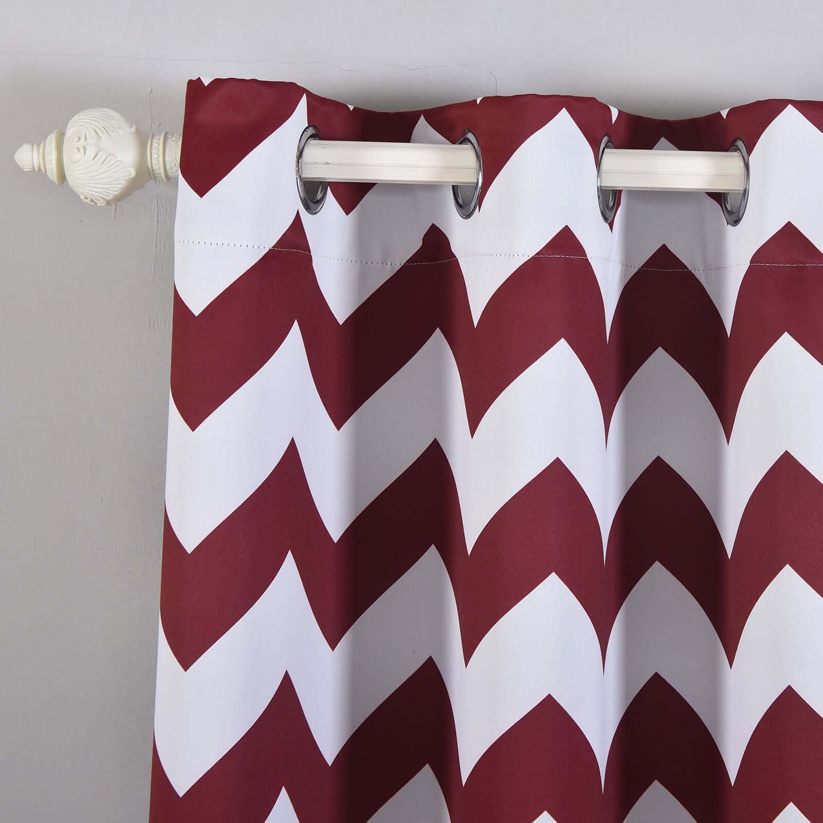 2 Pack White/Burgundy Chevron Print Thermal Blackout Window Curtain Grommet Panels, Noise Cancelling Curtains 52"x108" - Image 10