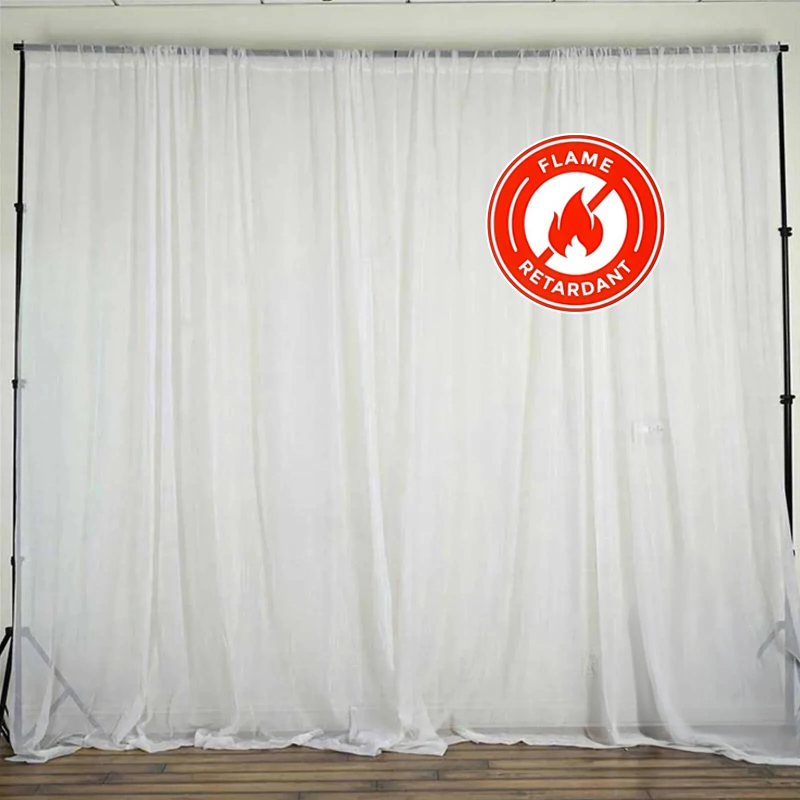 2 Pack 5ftx10ft White Chiffon Backdrop Drape Curtains, Durable Flame Resistant Sheer Organza Event Divider Panels With Rod Pockets - Image 6