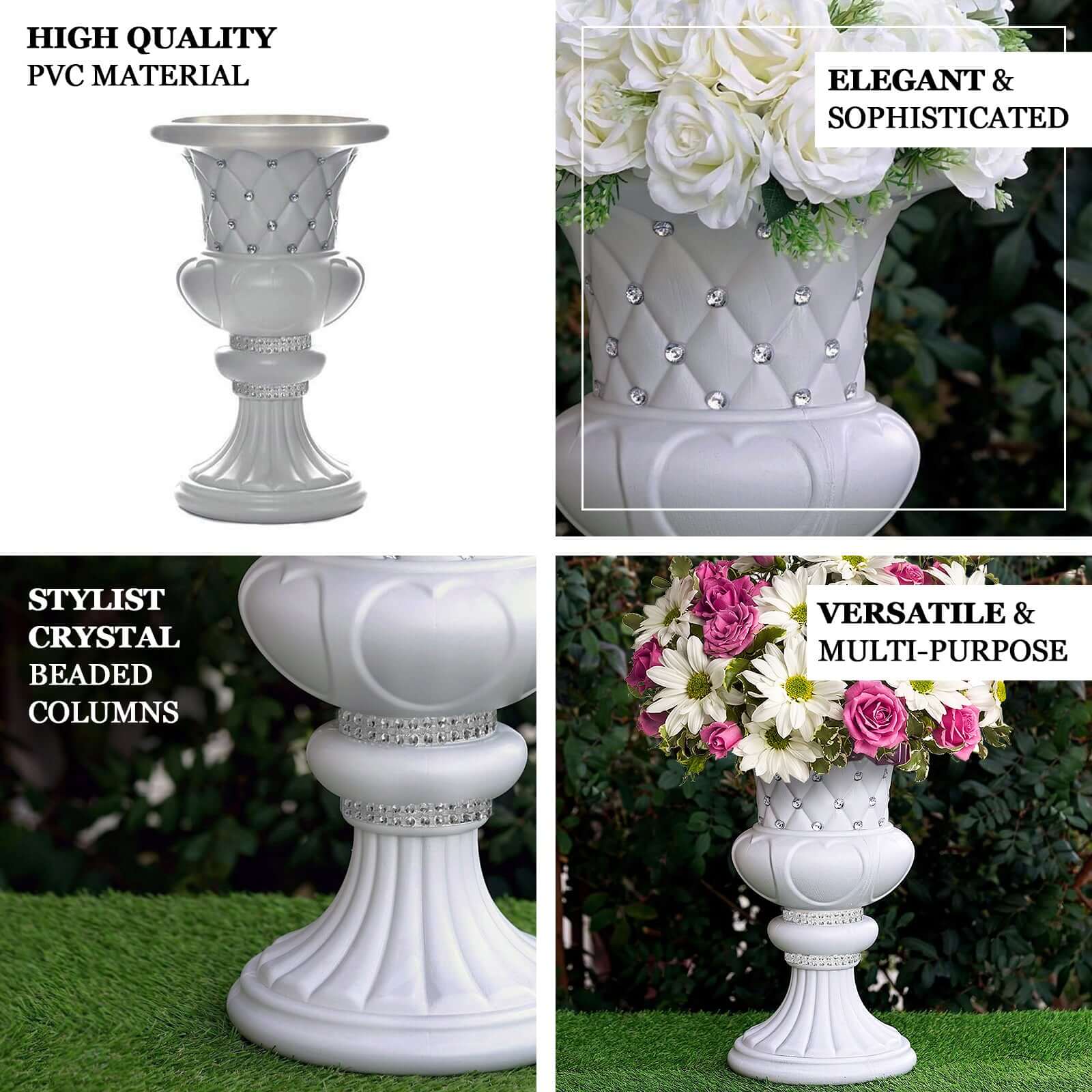 2 Pack White Crystal Beaded Italian Inspired Pedestal Stand Flower Plant Pillar With 10mm Crystal Studs PVC 18" Tall - Image 4
