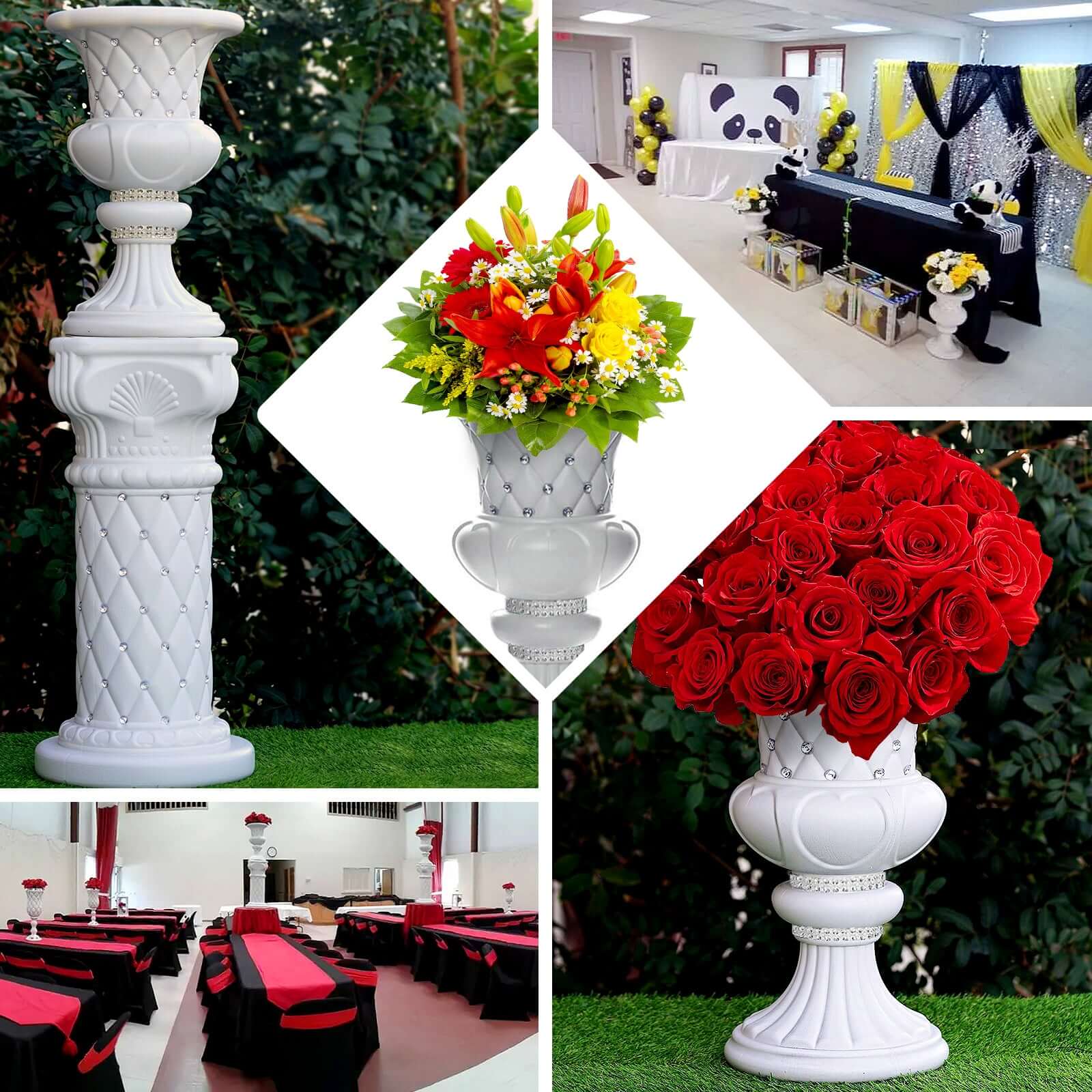 2 Pack White Crystal Beaded Italian Inspired Pedestal Stand Flower Plant Pillar With 10mm Crystal Studs PVC 18" Tall - Image 5