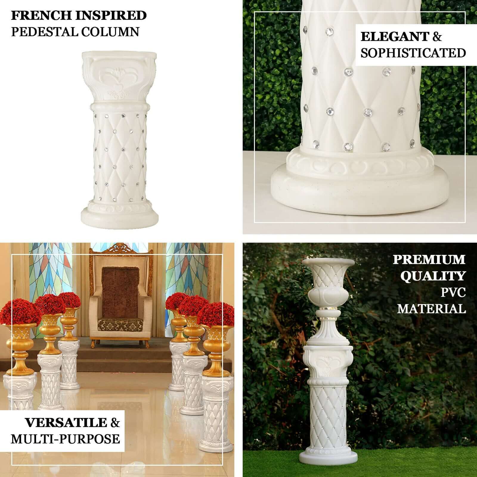 2 Pack White Crystal Beaded Pedestal Stand French Inspired Pillar With 10mm Crystal Studs PVC 25" Tall PVC - Image 4