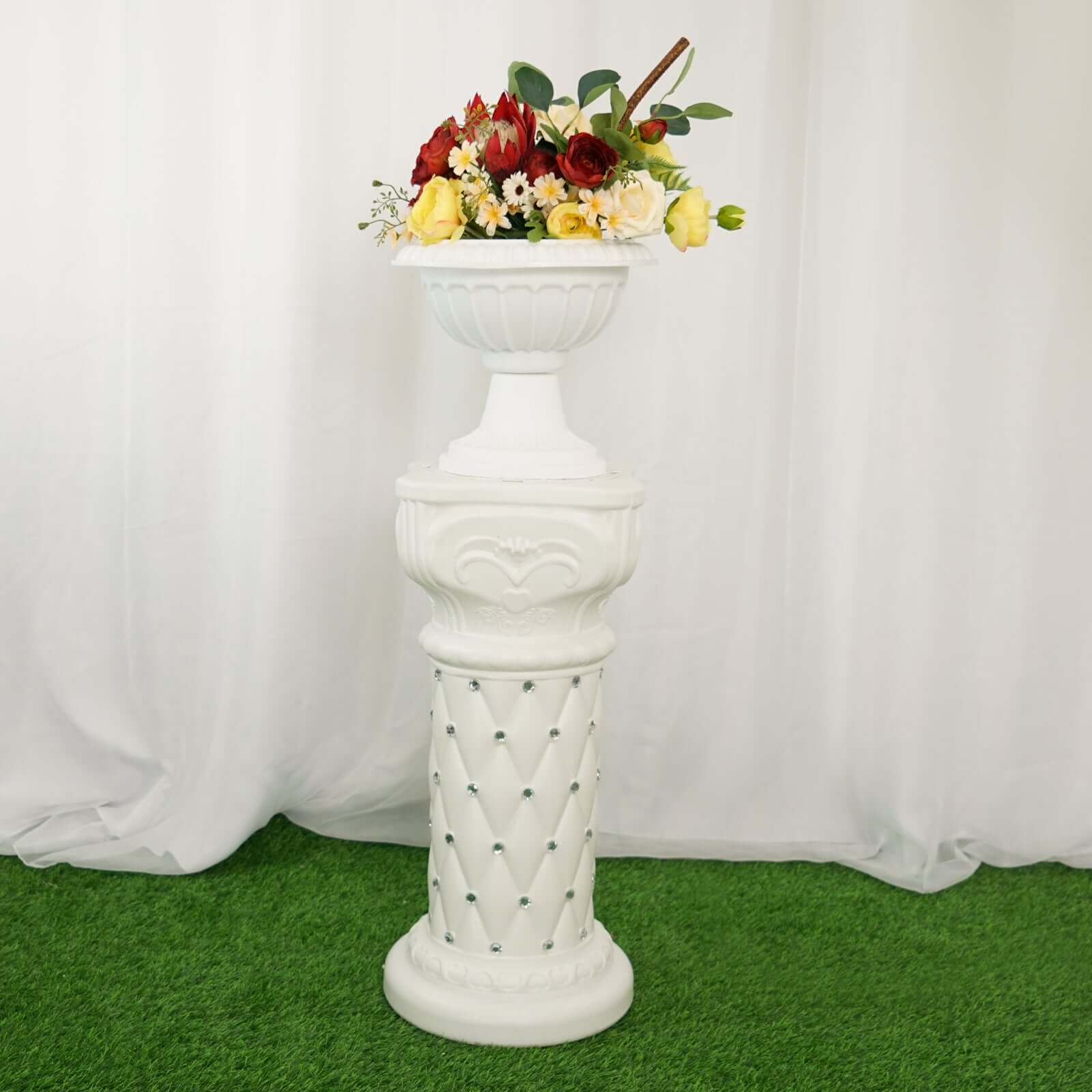2 Pack White Crystal Beaded Pedestal Stand French Inspired Pillar With 10mm Crystal Studs PVC 25" Tall PVC - Image 8