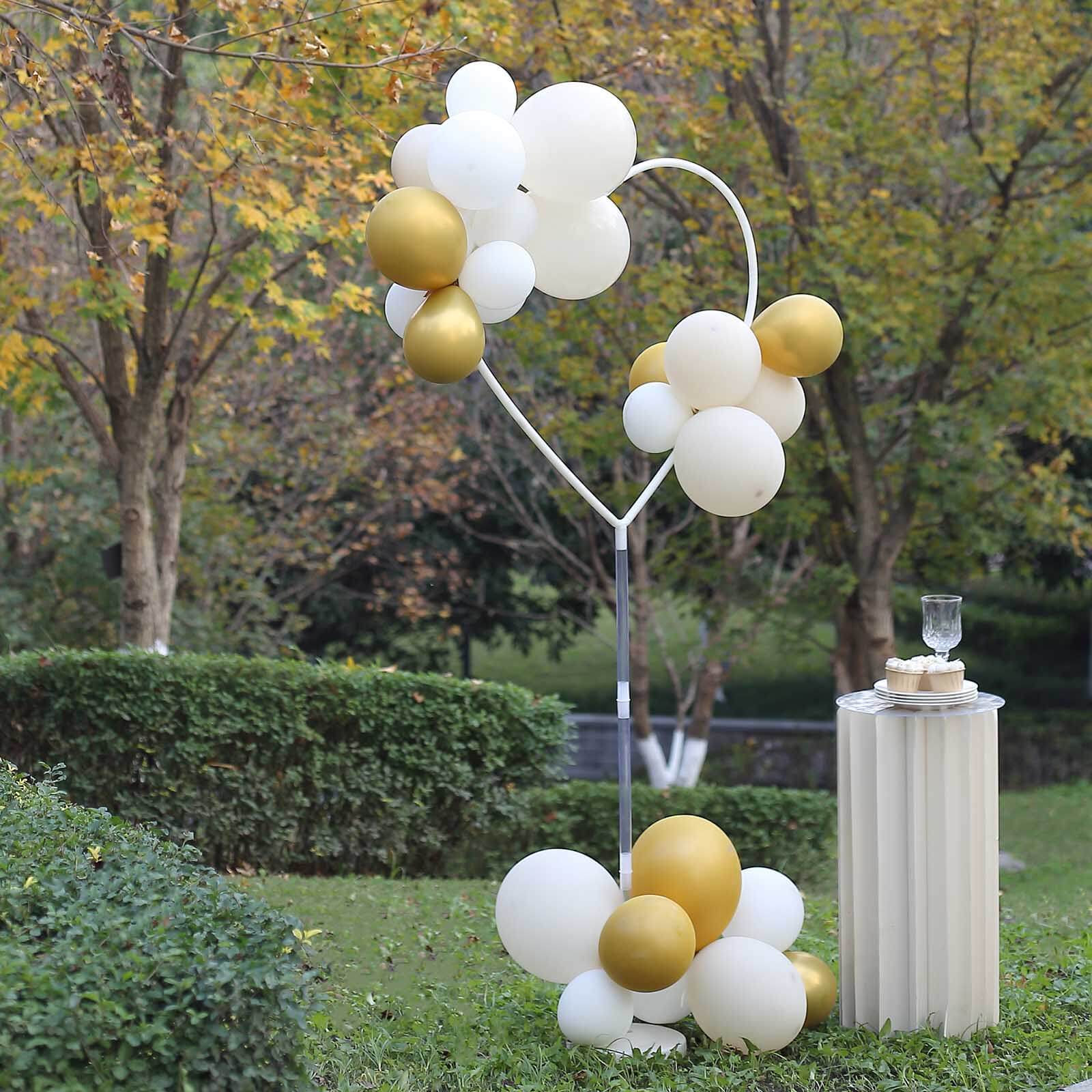 2 Pack White Heart Shaped Plastic Balloon Arch Stand Kit, Balloon Holder Column with Round Water Fillable Base - 5ft - Image 11