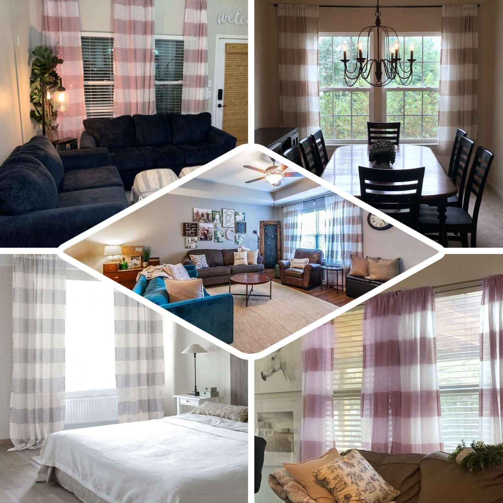 2 Pack White/Lavender Lilac Cabana Print Faux Linen Curtain Panels With Chrome Grommet 52"x108" - Image 5