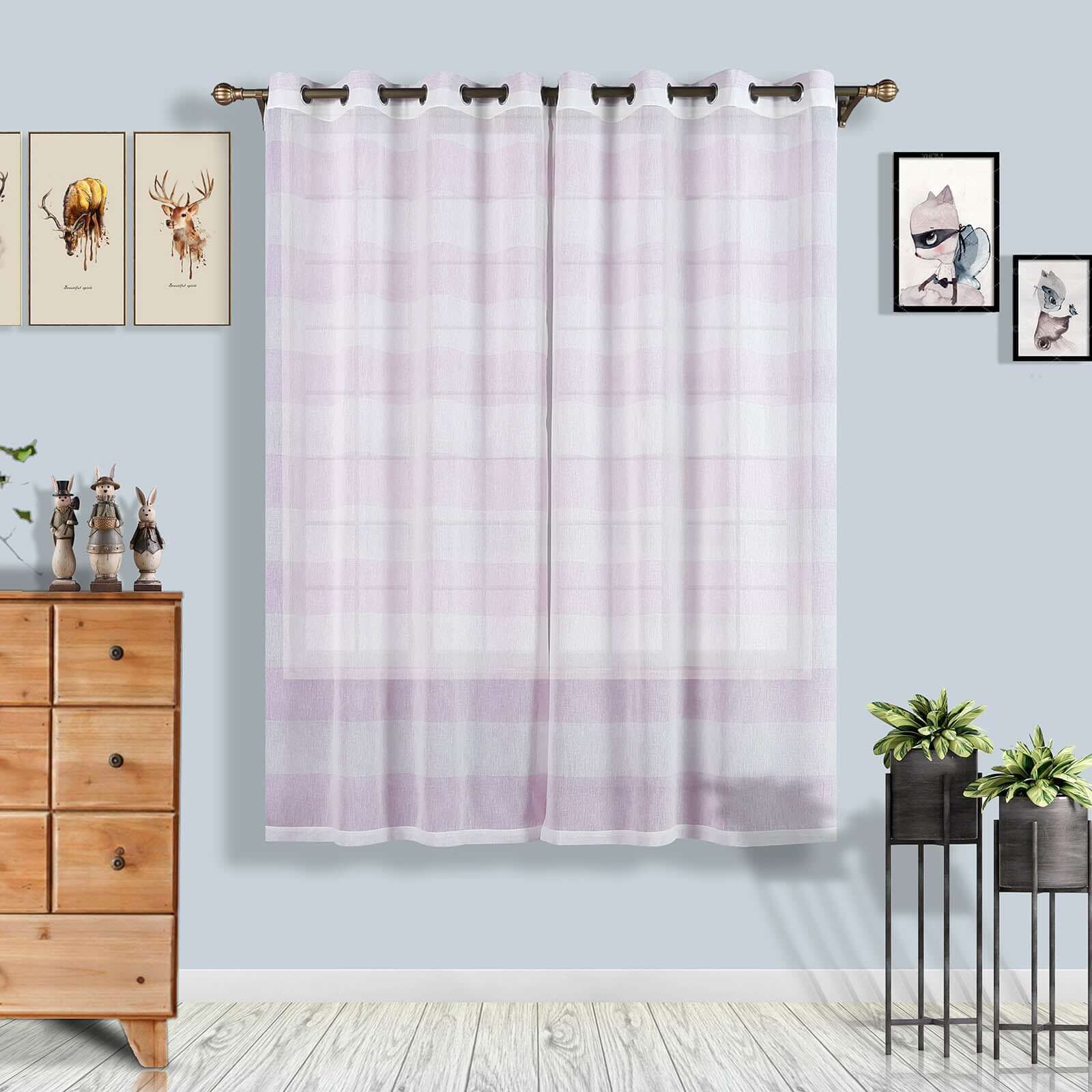 2 Pack White/Lavender Lilac Cabana Print Faux Linen Curtain Panels With Chrome Grommet 52"x84" - Image 2