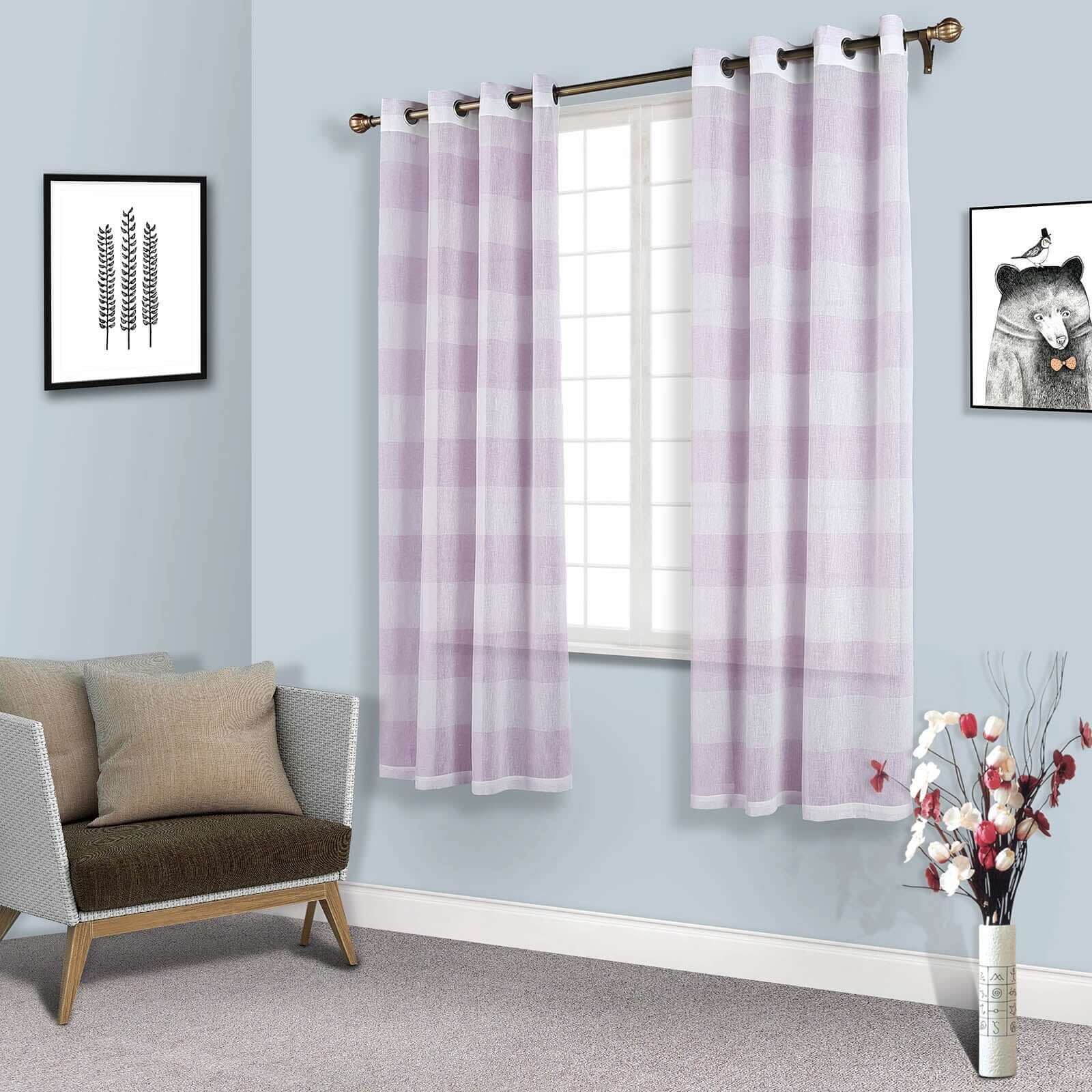 2 Pack White/Lavender Lilac Cabana Print Faux Linen Curtain Panels With Chrome Grommet 52"x84" - Image 6