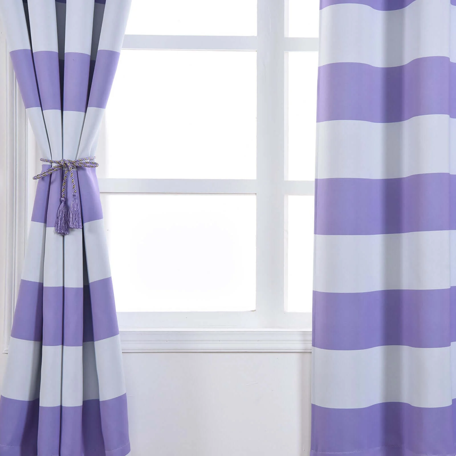 2 Pack White/Lavender Lilac Cabana Stripe Thermal Blackout Curtains With Chrome Grommet Window Treatment Panels 52"x108" - Image 4