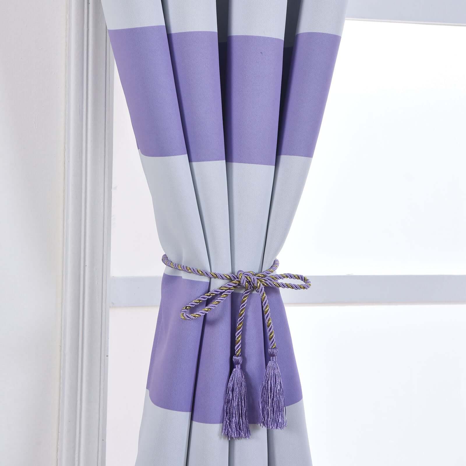 2 Pack White/Lavender Lilac Cabana Stripe Thermal Blackout Curtains With Chrome Grommet Window Treatment Panels 52"x108" - Image 8