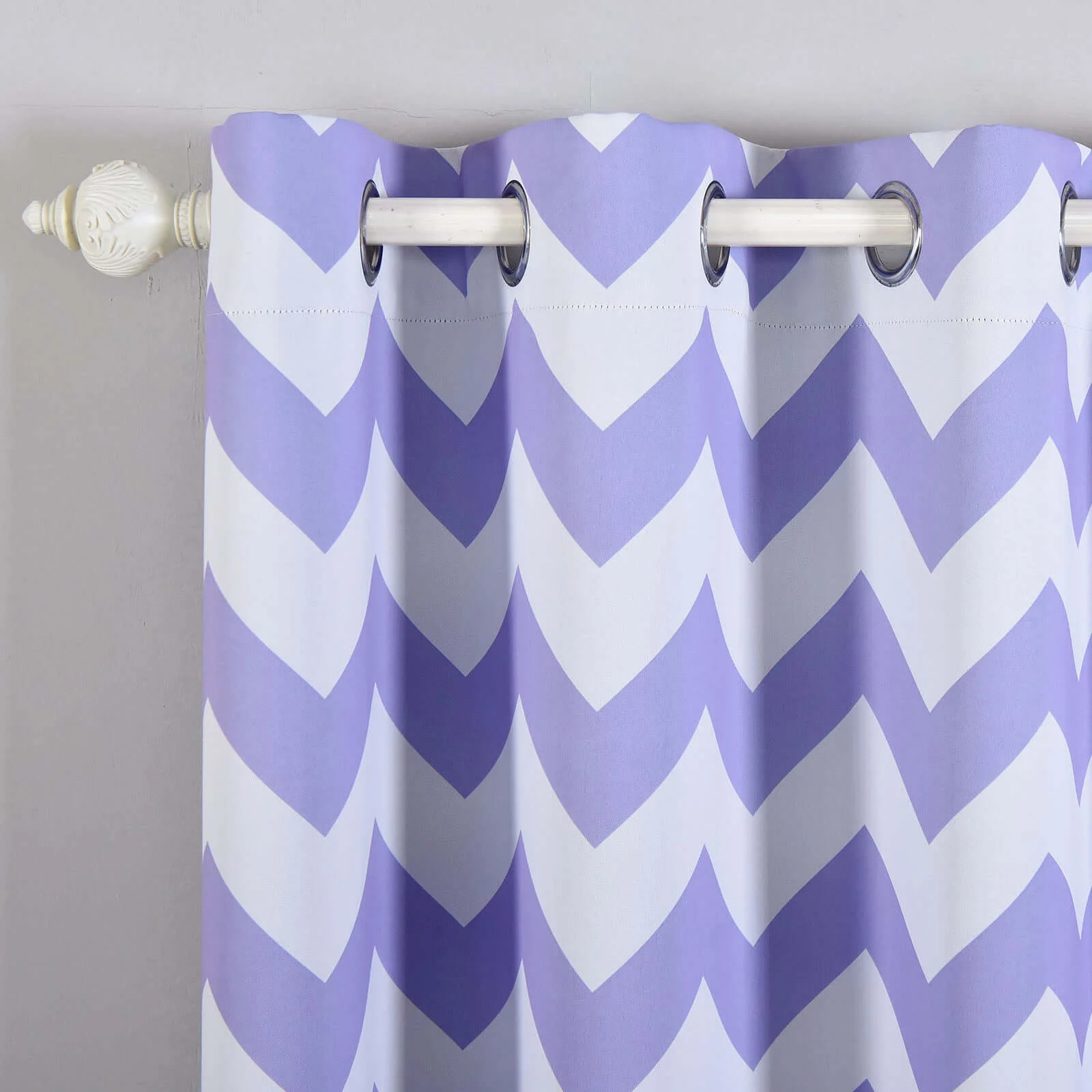 2 Pack White/Lavender Lilac Chevron Print Thermal Room Darkening Blackout Window Curtain Panels With Chrome Grommet 52"x96" - Image 9