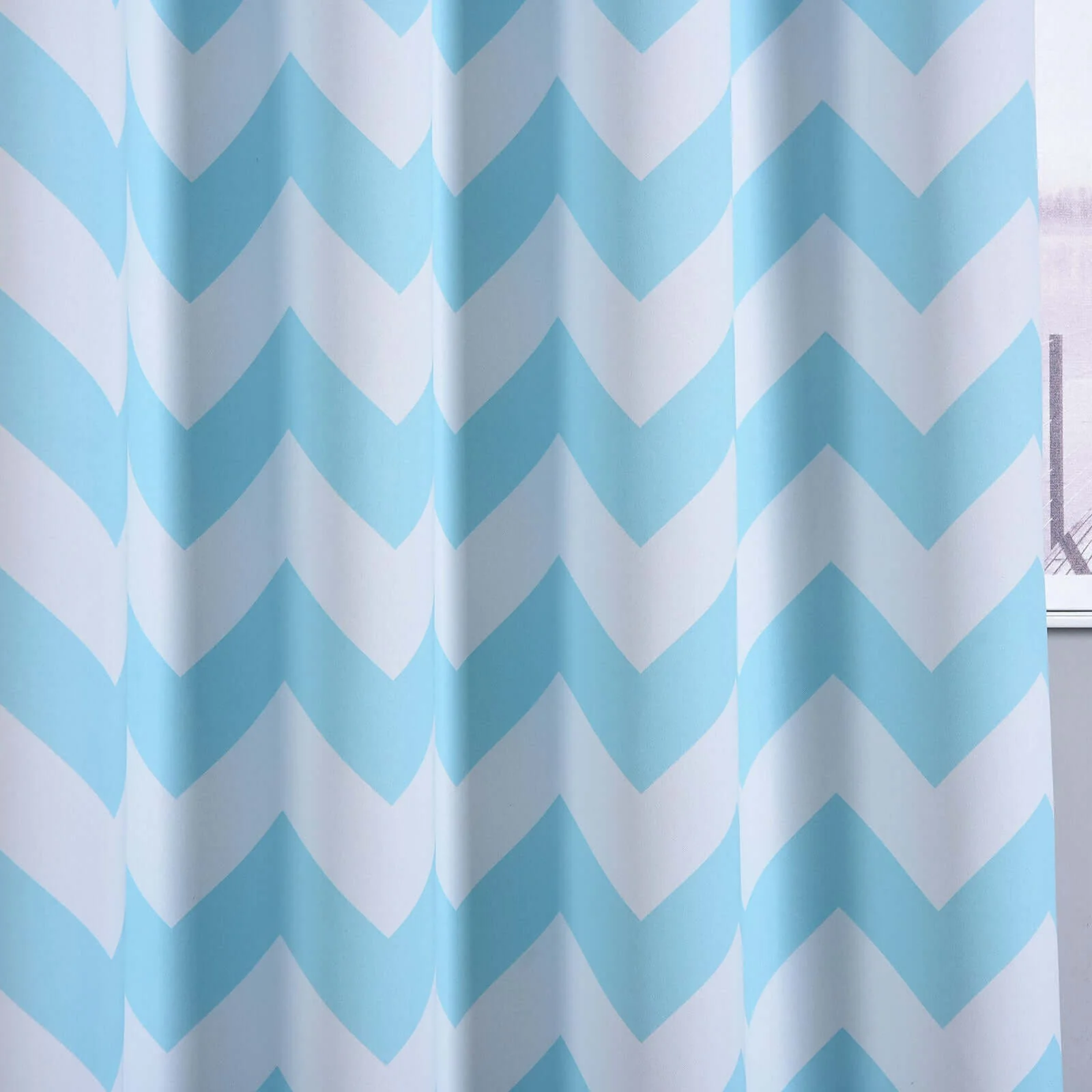 2 Pack White/Light Blue Chevron Print Blackout Window Curtain Grommet Panels, Noise Cancelling Curtains 52"x108" - Image 8