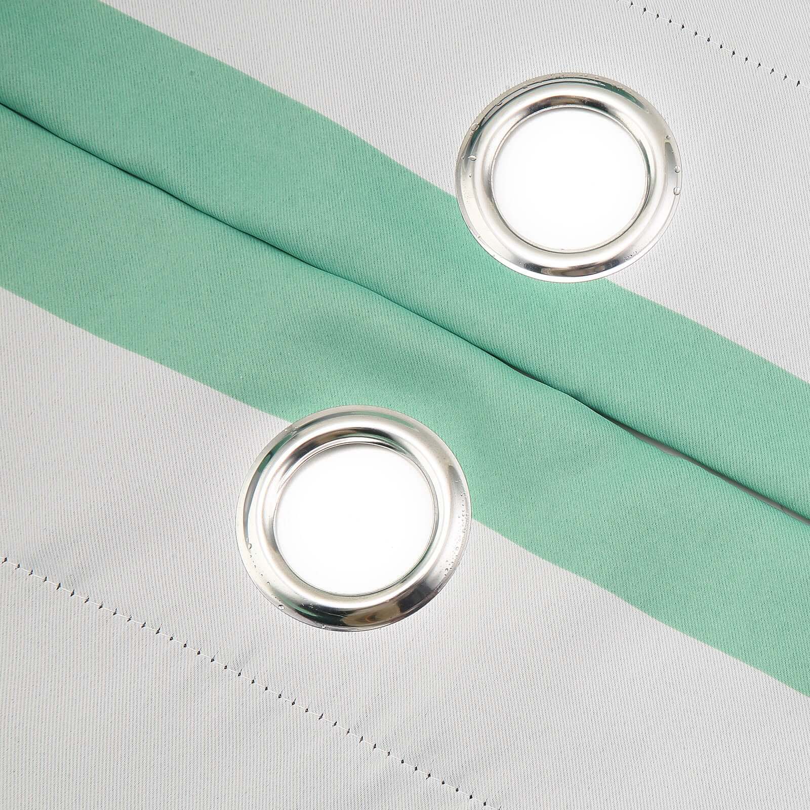 2 Pack White/Mint Cabana Stripe Thermal Blackout Window Curtain Grommet Panels, Noise Cancelling Curtains 52"x64" - Image 10