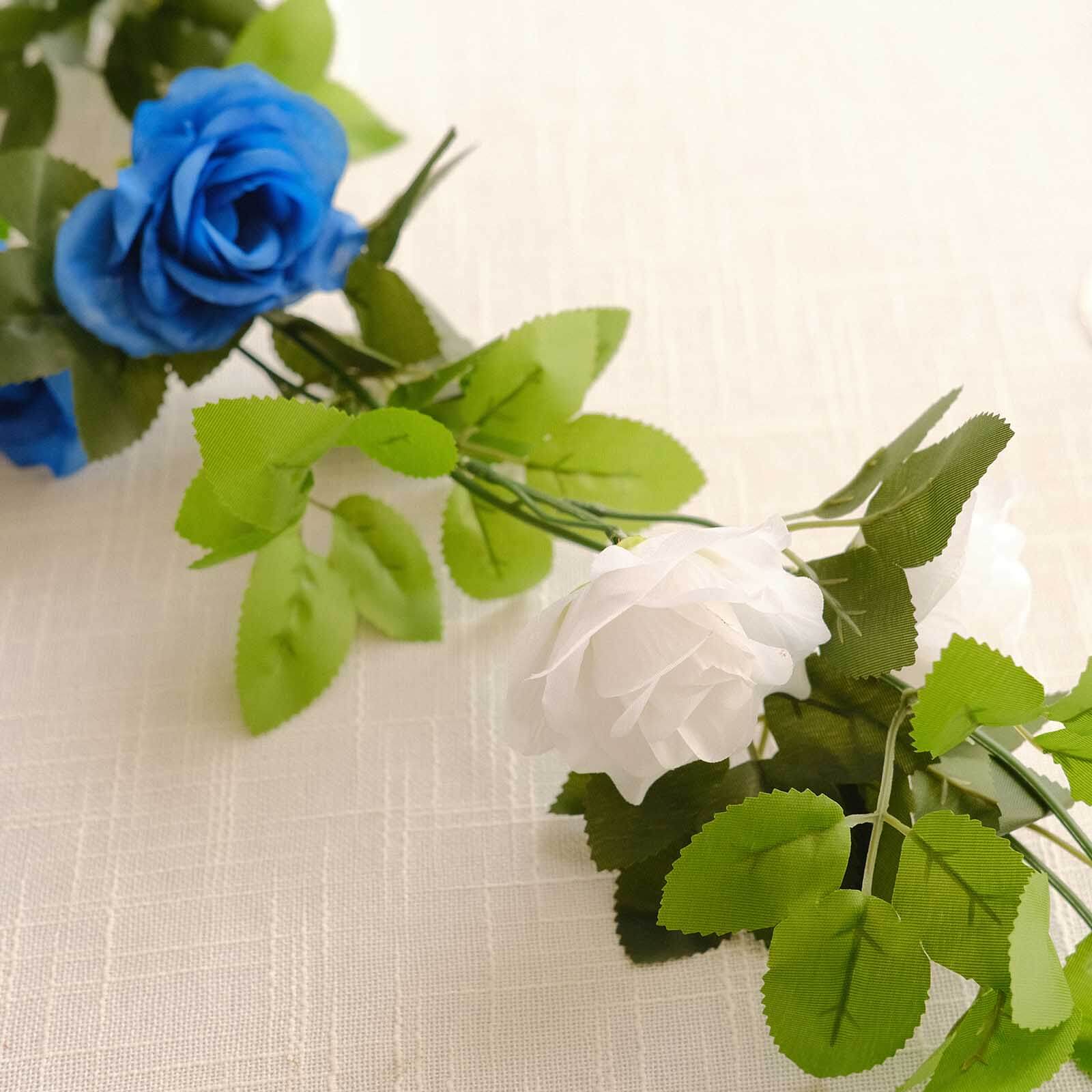 2 Pack White Royal Blue Artificial Silk Mini Rose Vines Hanging Flower Garland with 26 Flower Heads - 7ft - Image 2