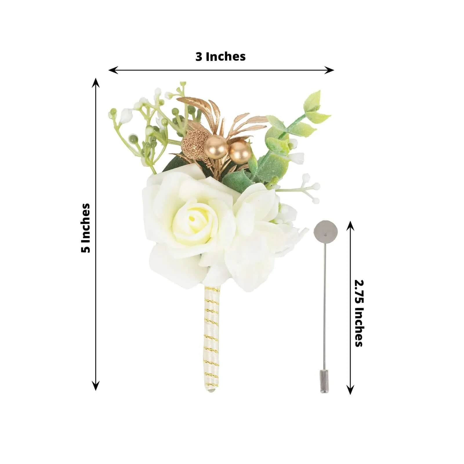 2 Pack White Silk Rose Boutonniere With Pin, Real Touch Artificial Flower Pocket Square - 5" - Image 3