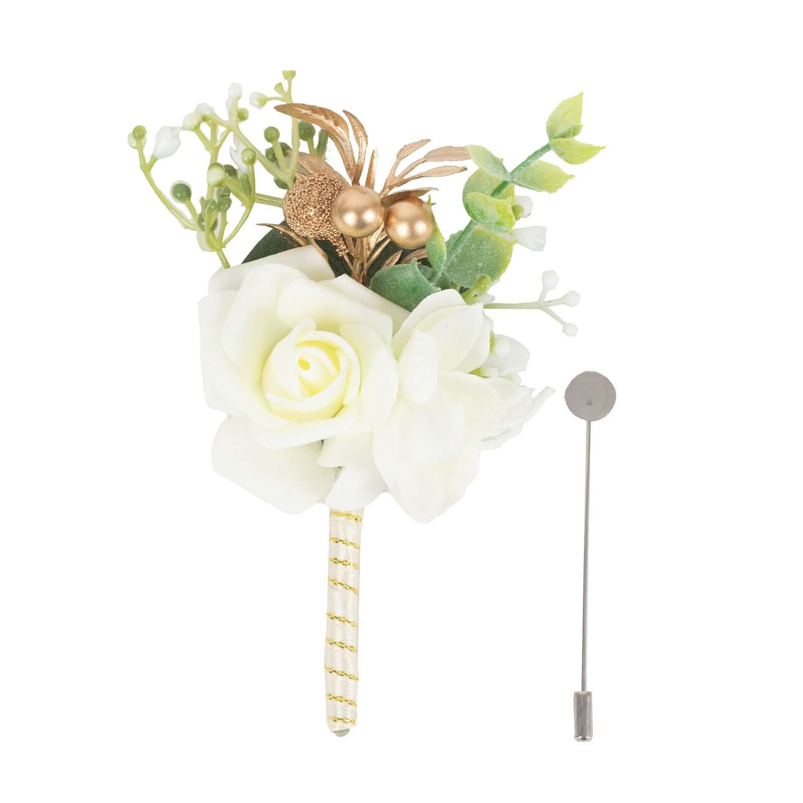 2 Pack White Silk Rose Boutonniere With Pin, Real Touch Artificial Flower Pocket Square - 5" - Image 7