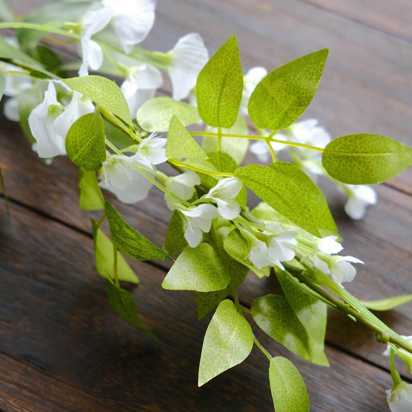 2 Pack White Silk Wisteria Flower Garland Hanging Vines, Artificial Floral Garland Wedding Arch Decor - 6ft - Image 10