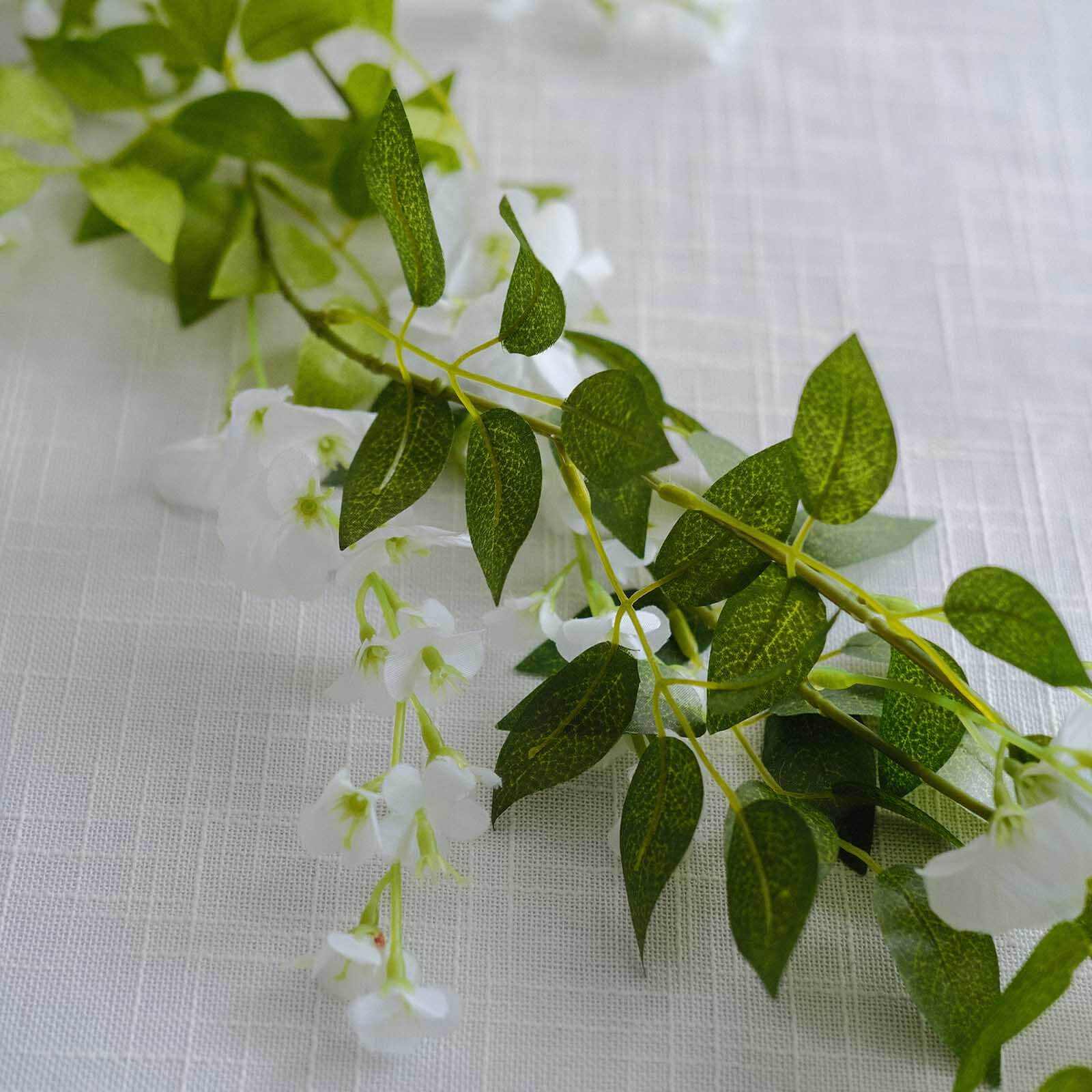 2 Pack White Silk Wisteria Flower Garland Hanging Vines, Artificial Floral Garland Wedding Arch Decor - 6ft - Image 11