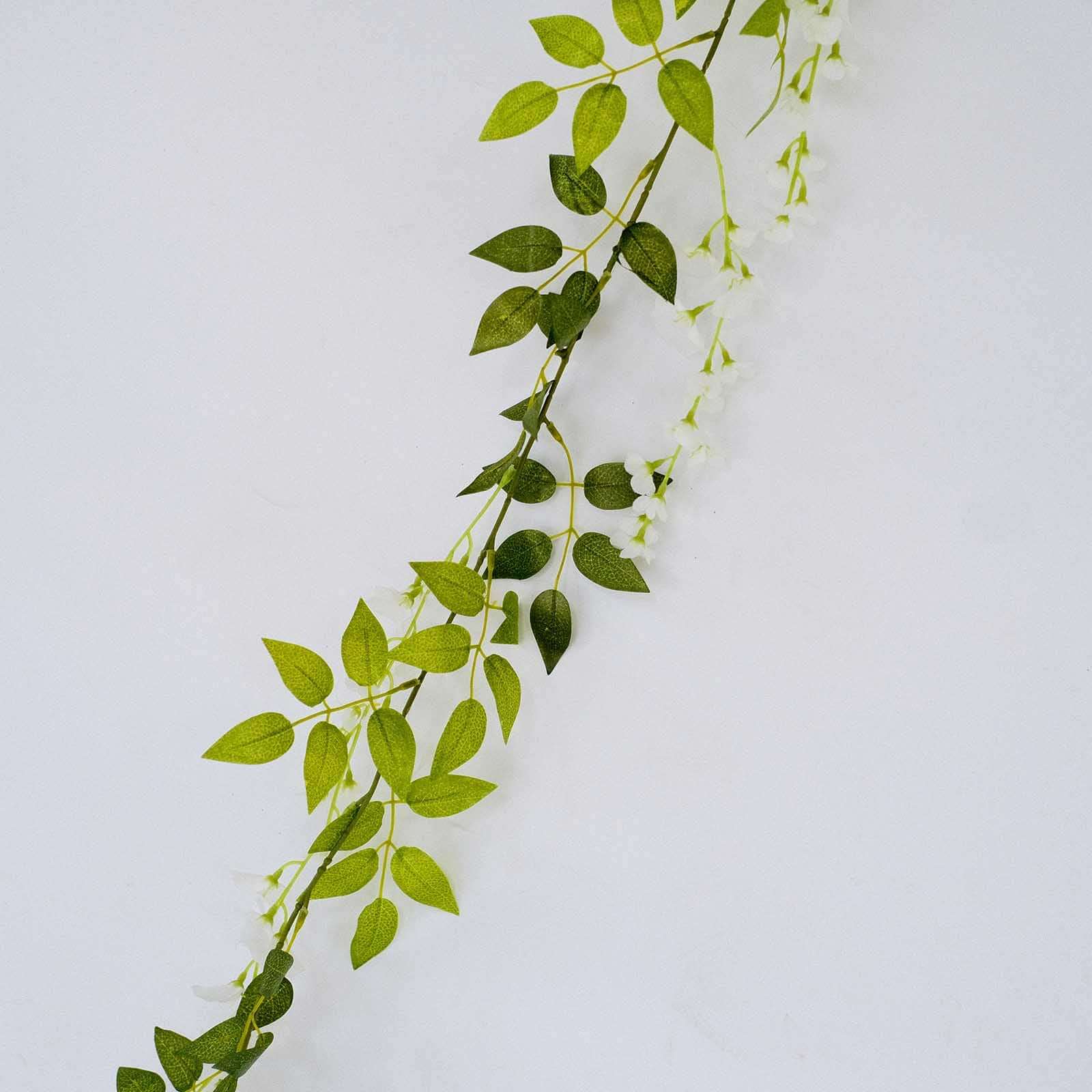 2 Pack White Silk Wisteria Flower Garland Hanging Vines, Artificial Floral Garland Wedding Arch Decor - 6ft - Image 12