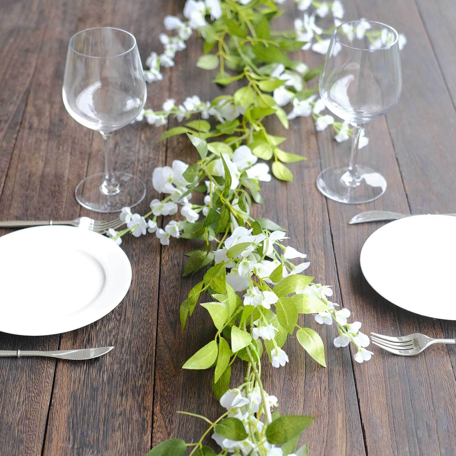 2 Pack White Silk Wisteria Flower Garland Hanging Vines, Artificial Floral Garland Wedding Arch Decor - 6ft - Image 6