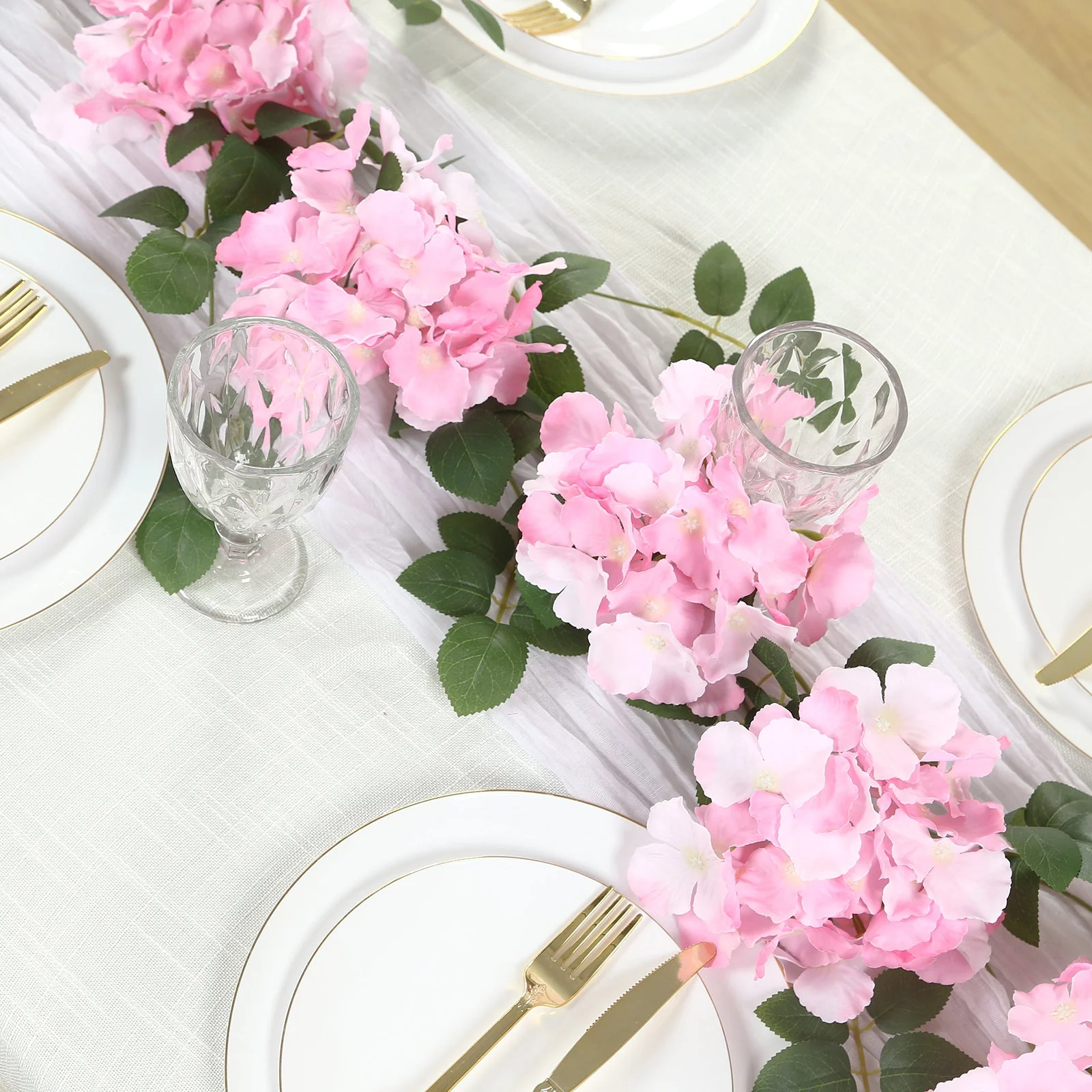 2-Pack Artificial Hydrangea Garland – 5.5ft Pink Silk Flower Vine with Greenery - Image 5