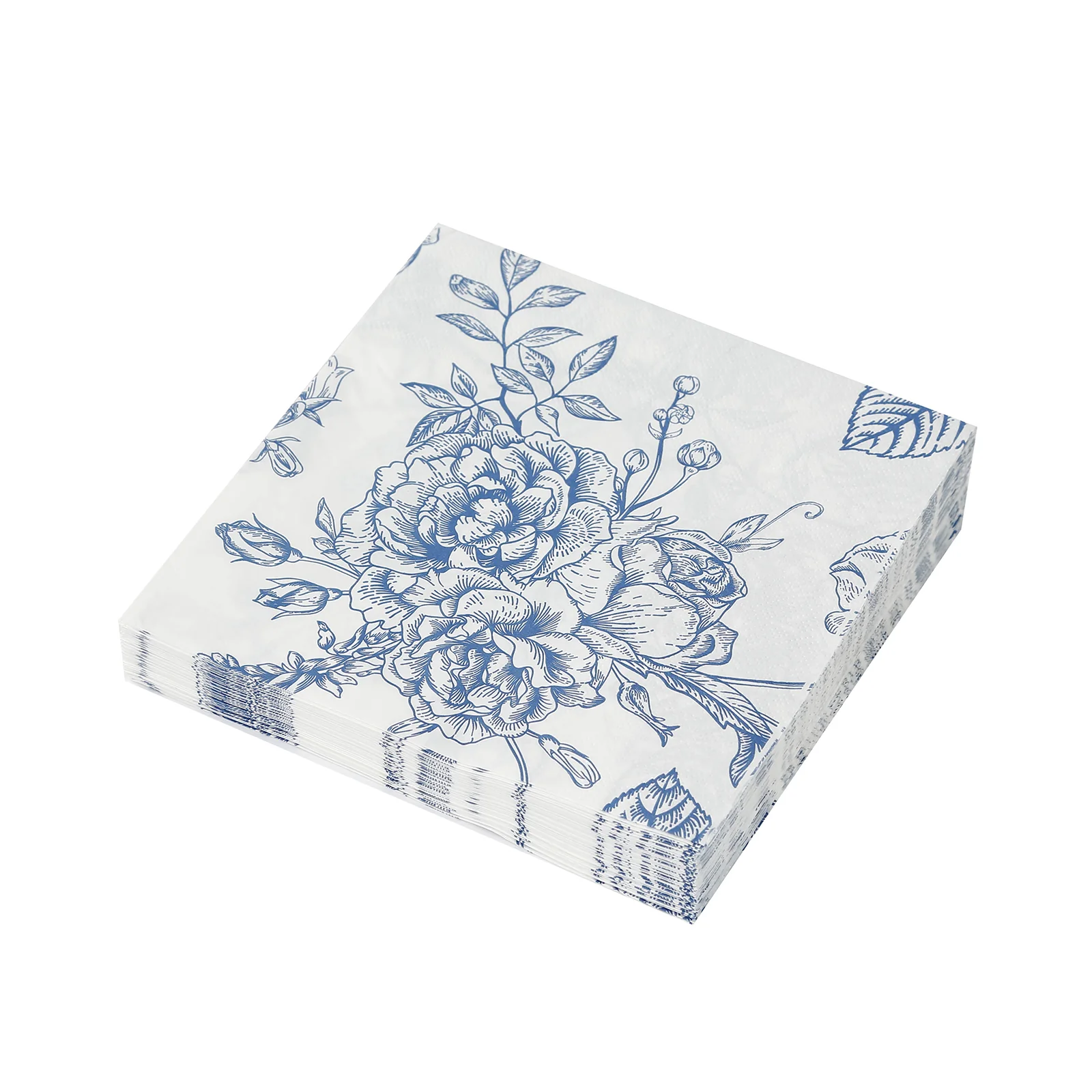 50 Pack 2-Ply Paper Cocktail Napkins in Matte Blue and White French Toile Floral Pattern, Highly Absorbent Soft Disposable Beverage Napkins - Image 8