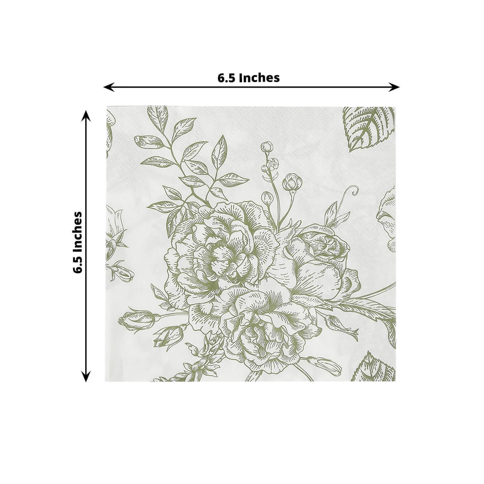 50 Pack 2-Ply Paper Cocktail Napkins in Matte Sage Green and White French Toile Floral Pattern, Highly Absorbent Soft Disposable Beverage Napkins - Image 3