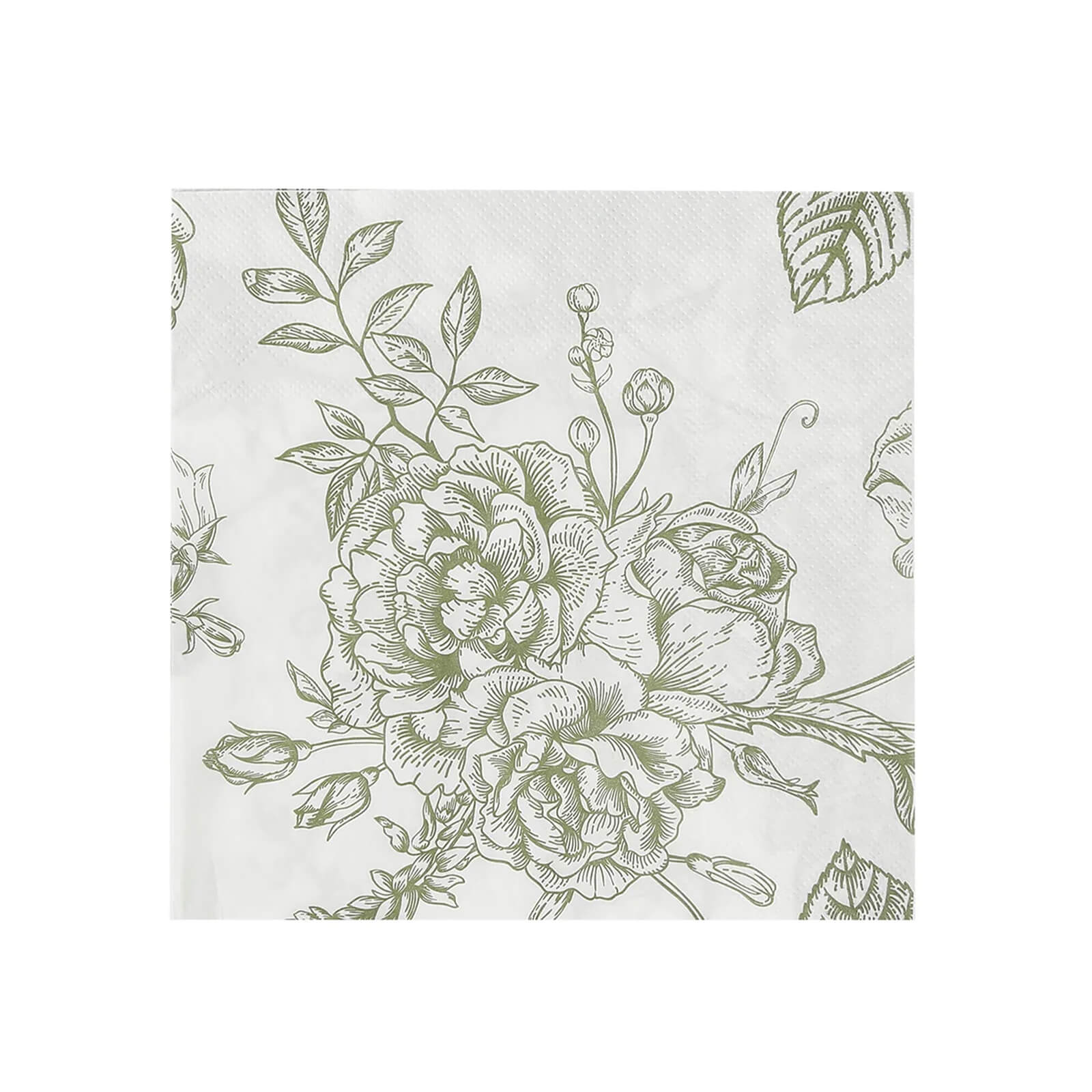 50 Pack 2-Ply Paper Cocktail Napkins in Matte Sage Green and White French Toile Floral Pattern, Highly Absorbent Soft Disposable Beverage Napkins - Image 7