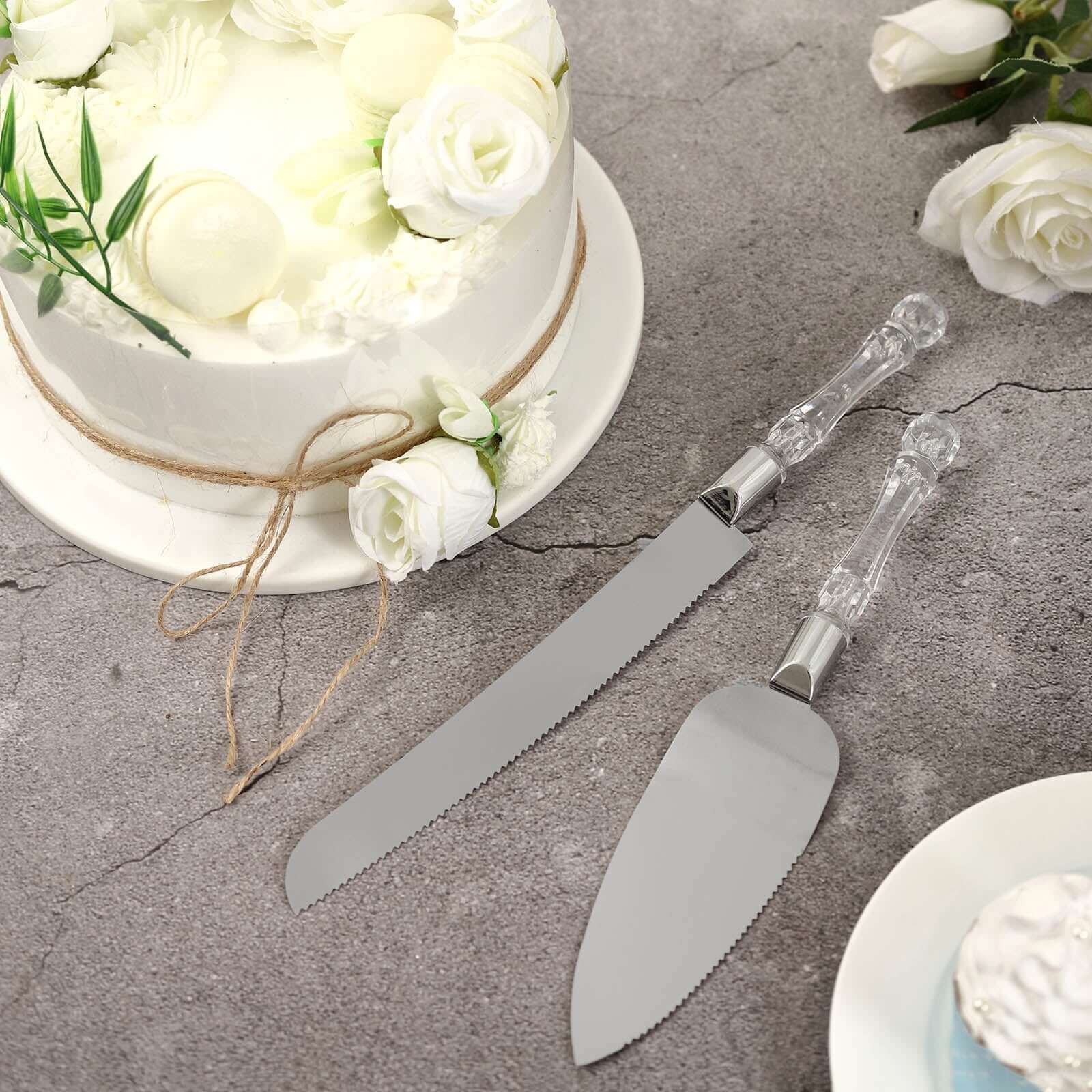 2 Set Stainless Steel Knife and Server 10" & 12" with Clear Acrylic Handle - Party Favors Gift Box Included - Image 5