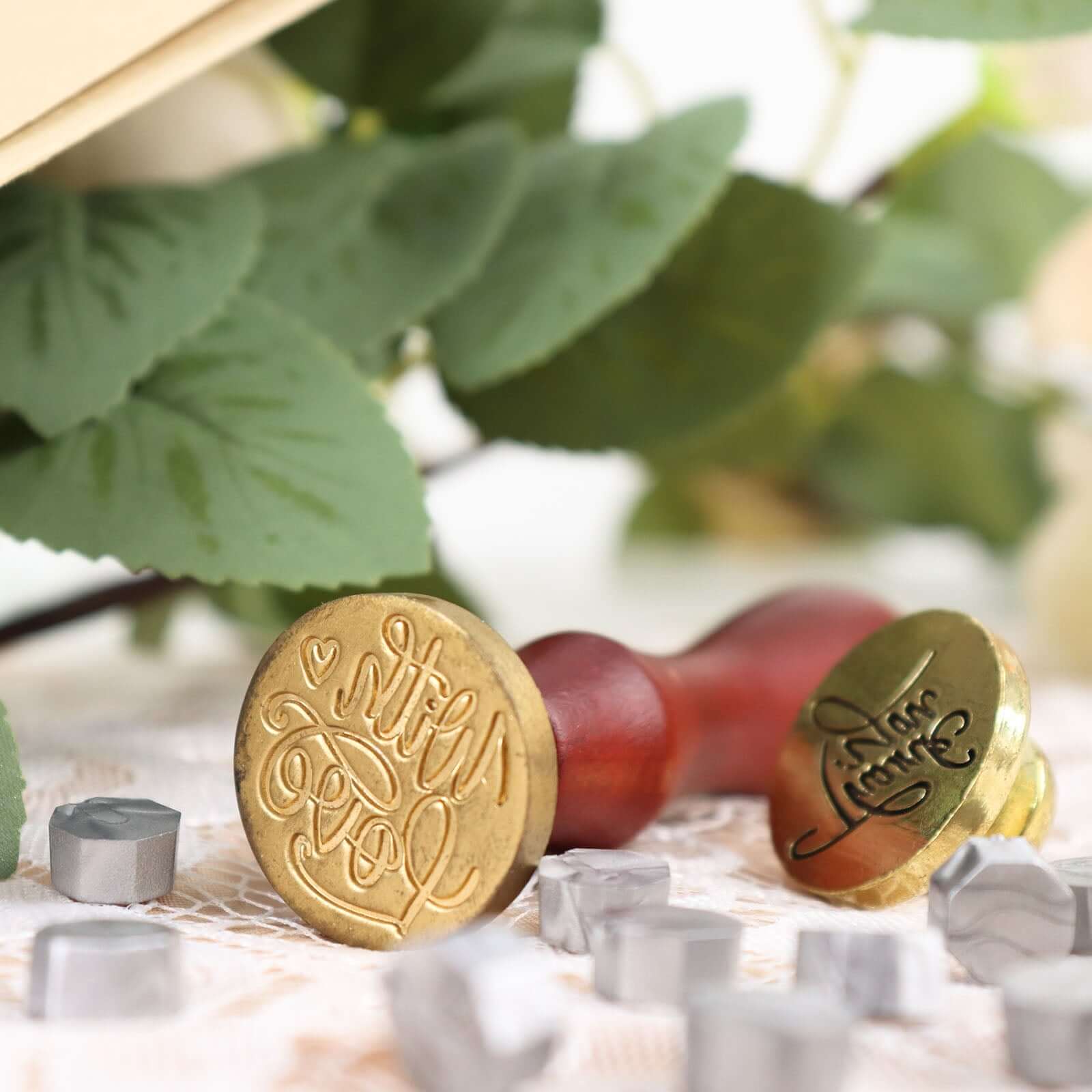 2 Set Wax Seal Stamp Kit Party Favors, Gold Silver "With Love" and "Thank You" Wax Stamp, Wedding Invitation Envelope Letters Mailing Crafts Set - Image 18